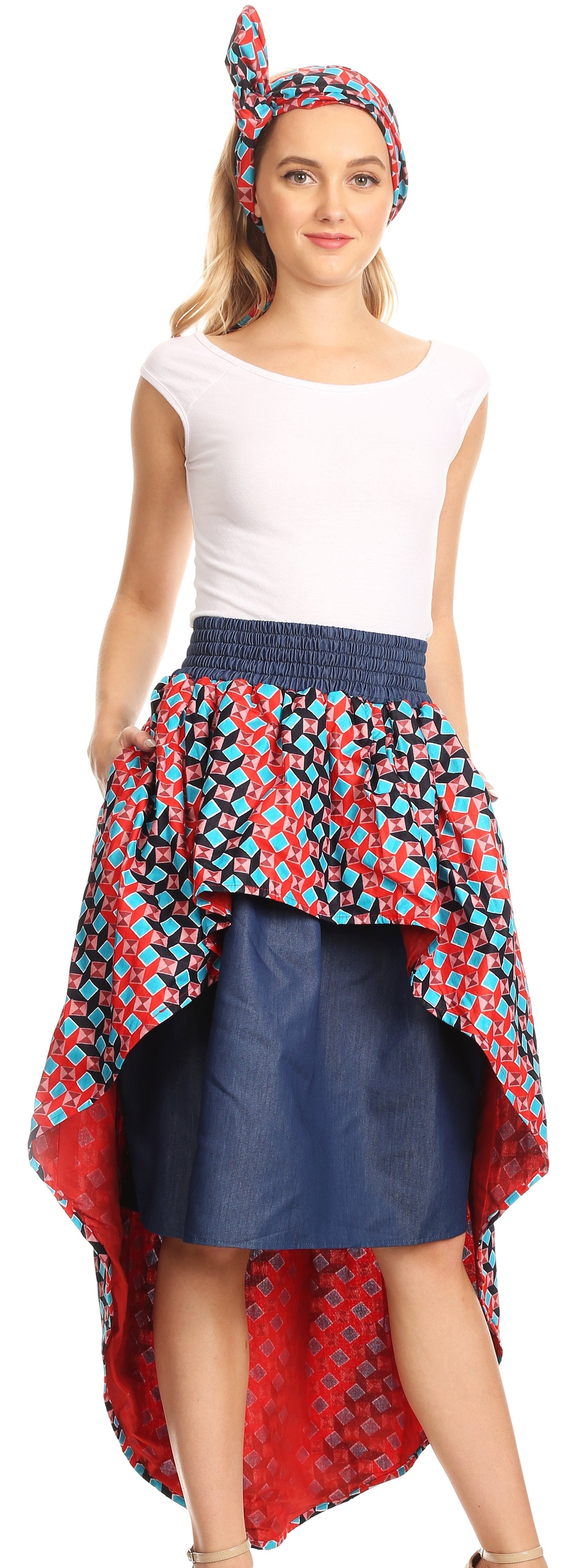 Sakkas Bahati Hi Low Mermaid African Ankara Dutch Wax Cotton Skirt Colorful - Concordia Style Boutique