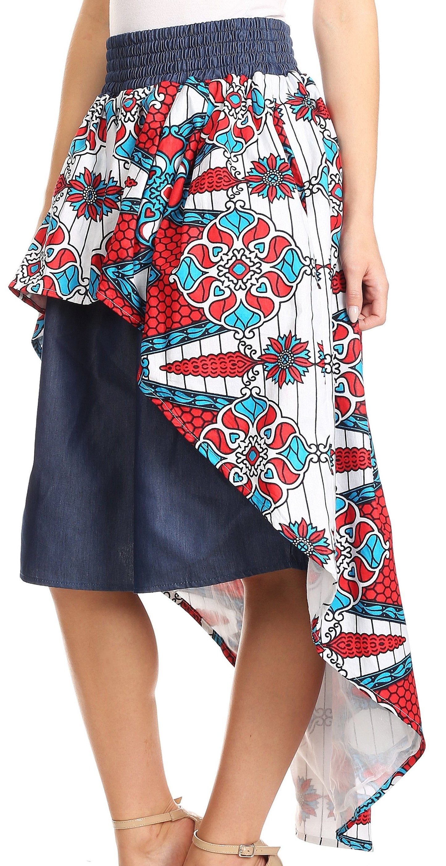 Sakkas Bahati Hi Low Mermaid African Ankara Dutch Wax Cotton Skirt Colorful - Concordia Style Boutique