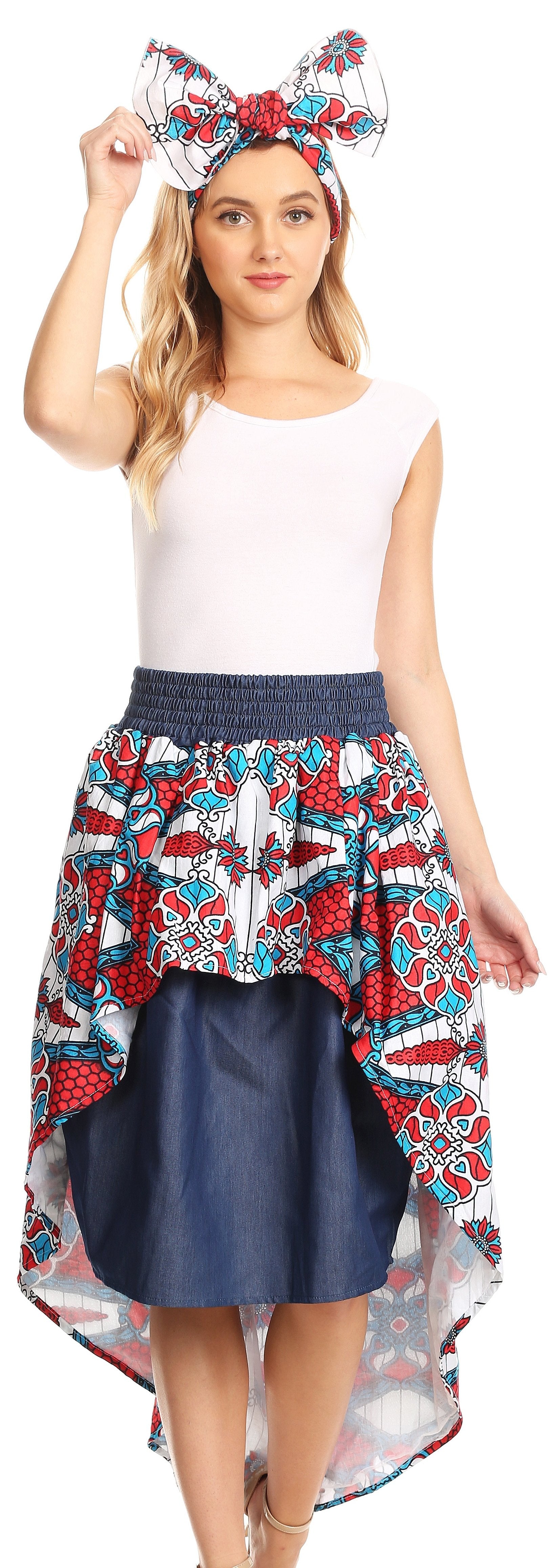 Sakkas Bahati Hi Low Mermaid African Ankara Dutch Wax Cotton Skirt Colorful - Concordia Style Boutique