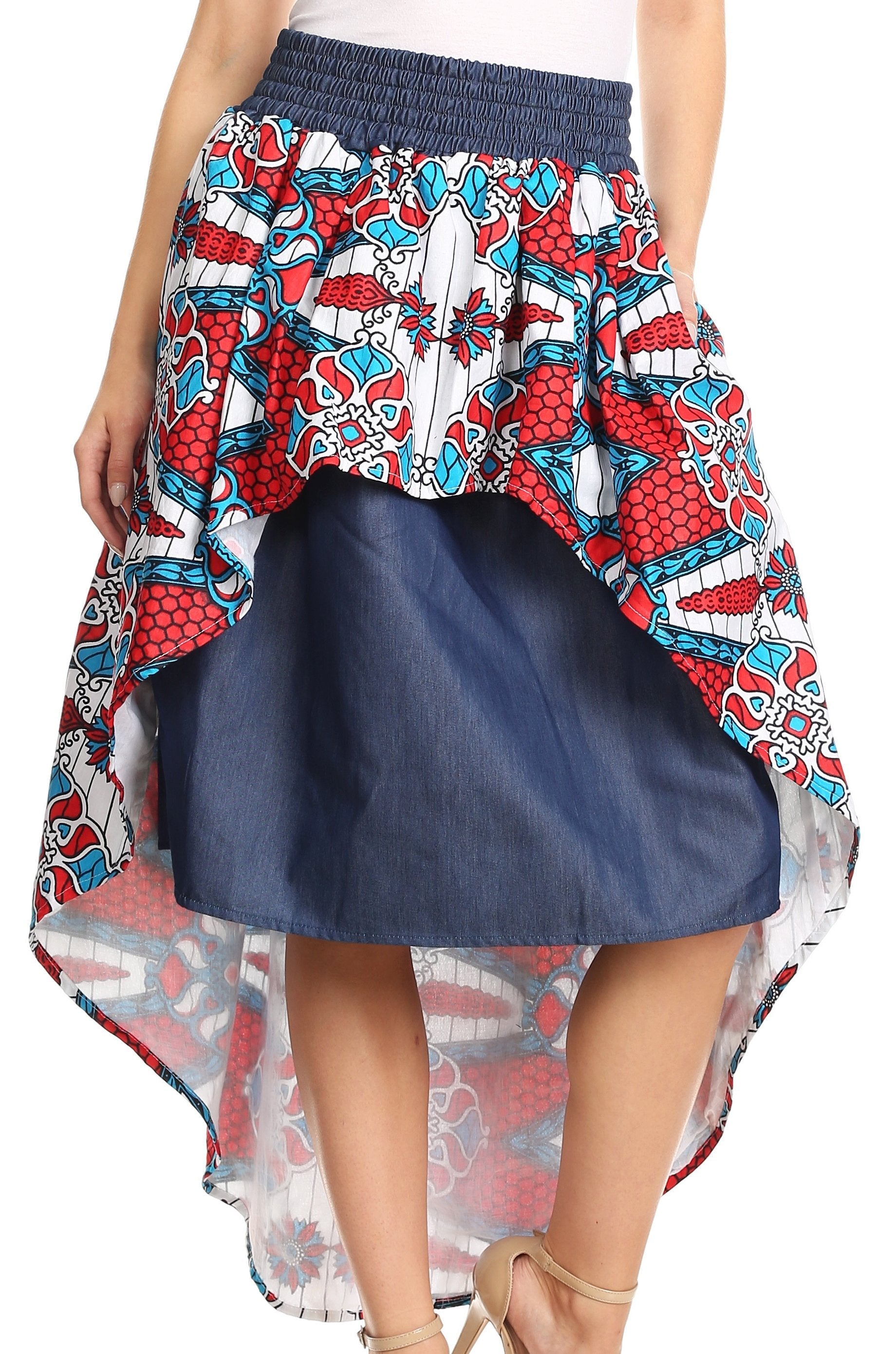 Sakkas Bahati Hi Low Mermaid African Ankara Dutch Wax Cotton Skirt Colorful - Concordia Style Boutique