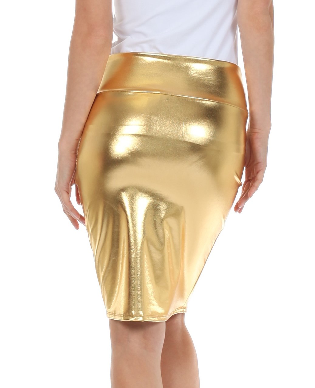 Sakkas Women's Shiny Metallic Liquid High Waist Pencil Skirt - Concordia Style Boutique