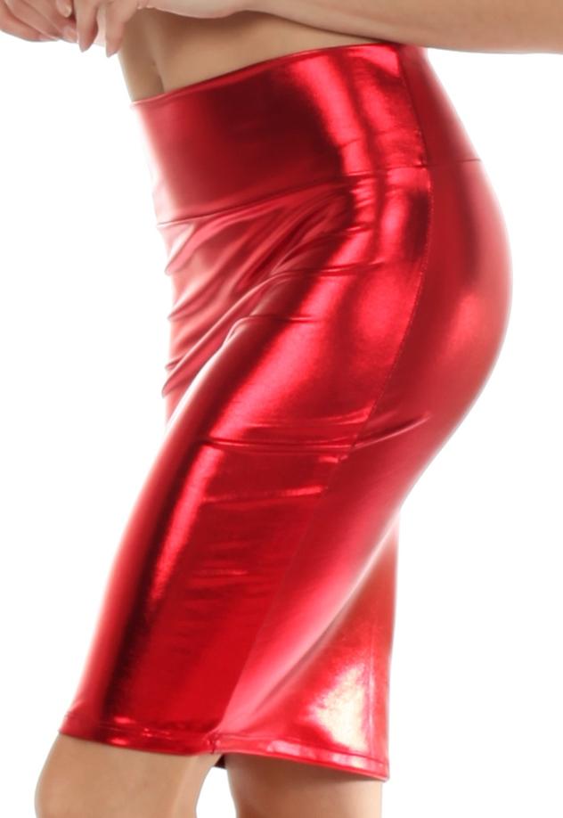 Sakkas Women's Shiny Metallic Liquid High Waist Pencil Skirt - Concordia Style Boutique