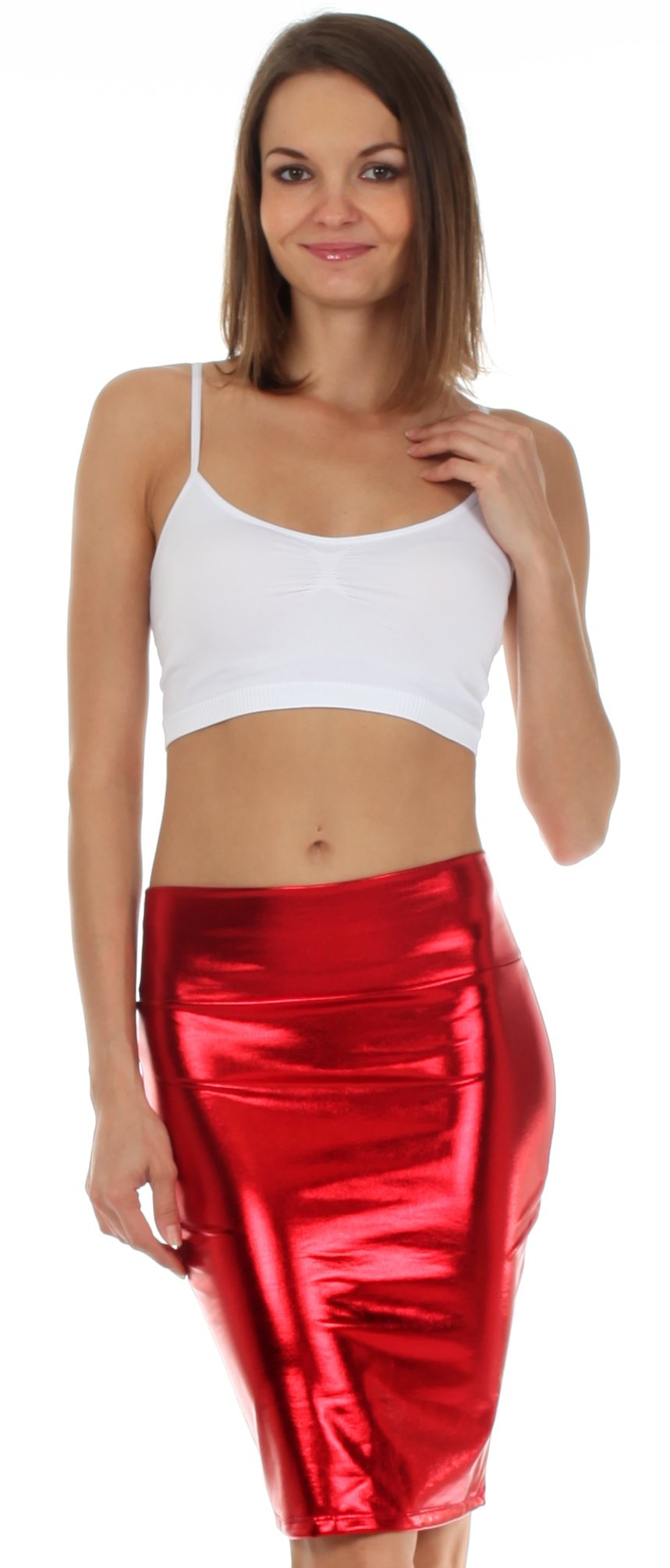 Sakkas Women's Shiny Metallic Liquid High Waist Pencil Skirt - Concordia Style Boutique