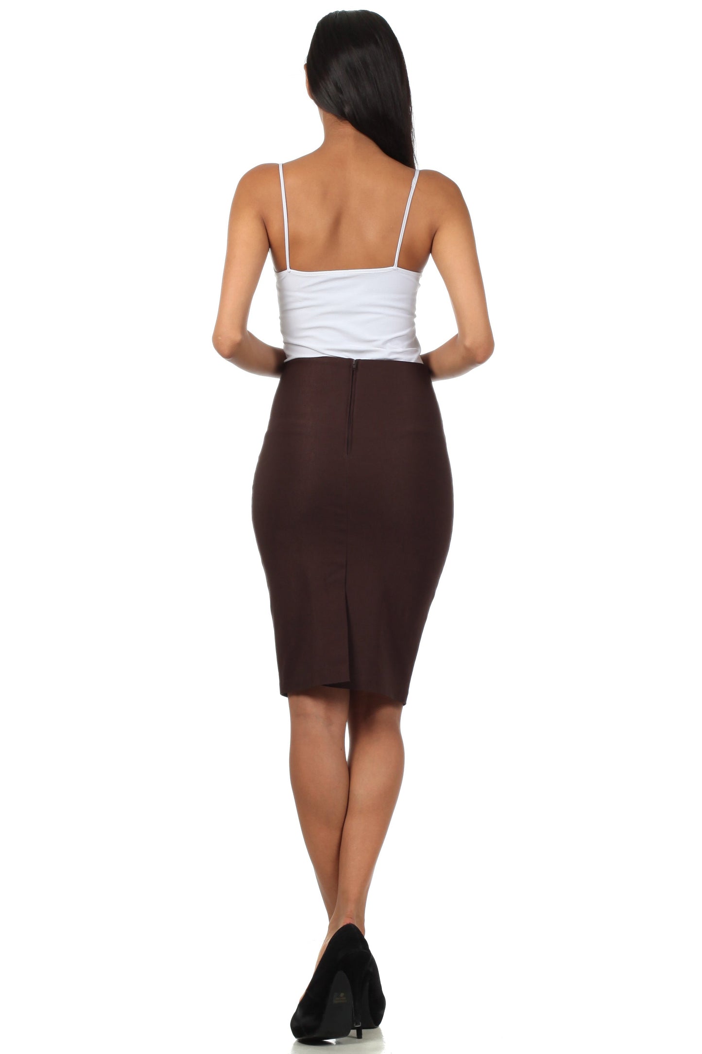 Sakkas Petite High Waist Stretch Pencil Skirt with Shirred Waist Detail - Concordia Style Boutique