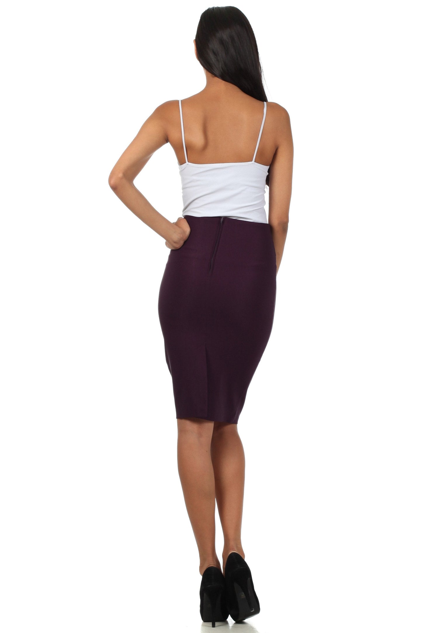 Sakkas Petite High Waist Stretch Pencil Skirt with Shirred Waist Detail - Concordia Style Boutique