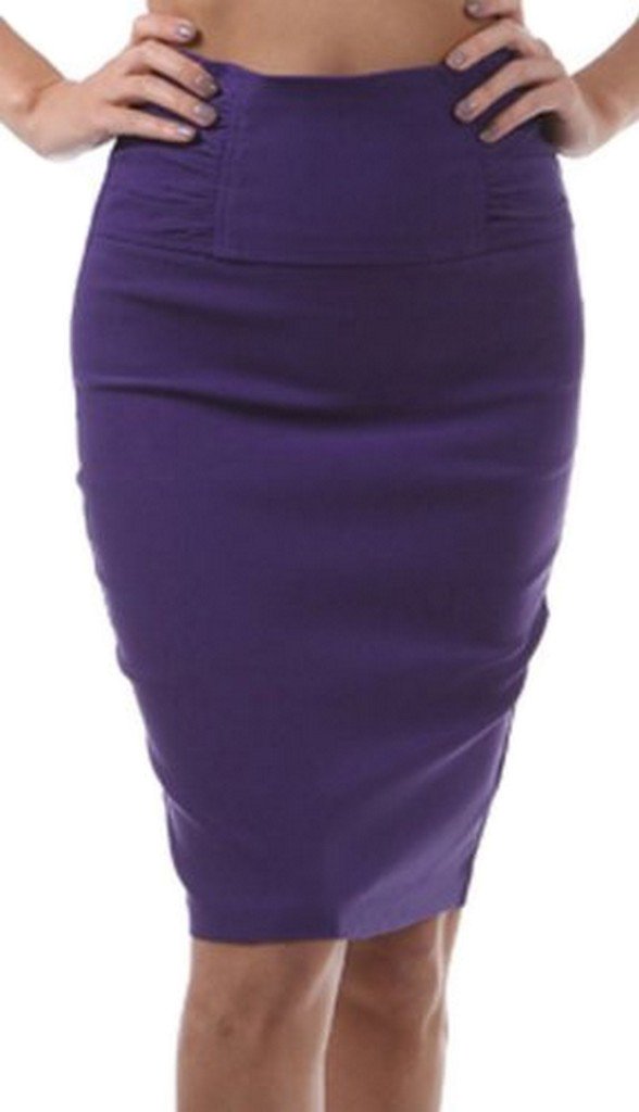 Sakkas Petite High Waist Stretch Pencil Skirt with Shirred Waist Detail - Concordia Style Boutique