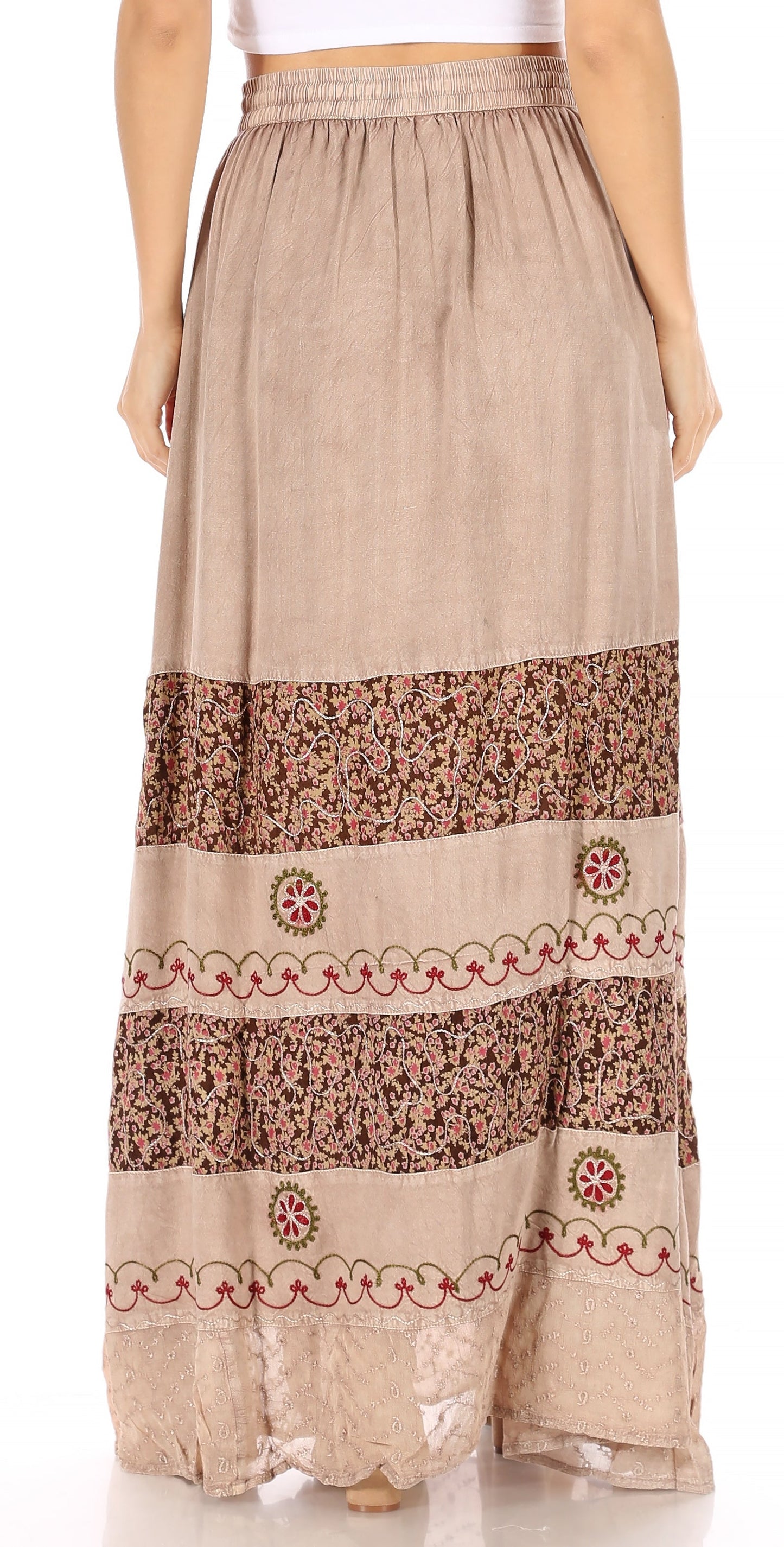Sakkas Sandra Women's Casual Long Maxi Boho Gypsy Skirt Elastic Waist & Pockets - Concordia Style Boutique