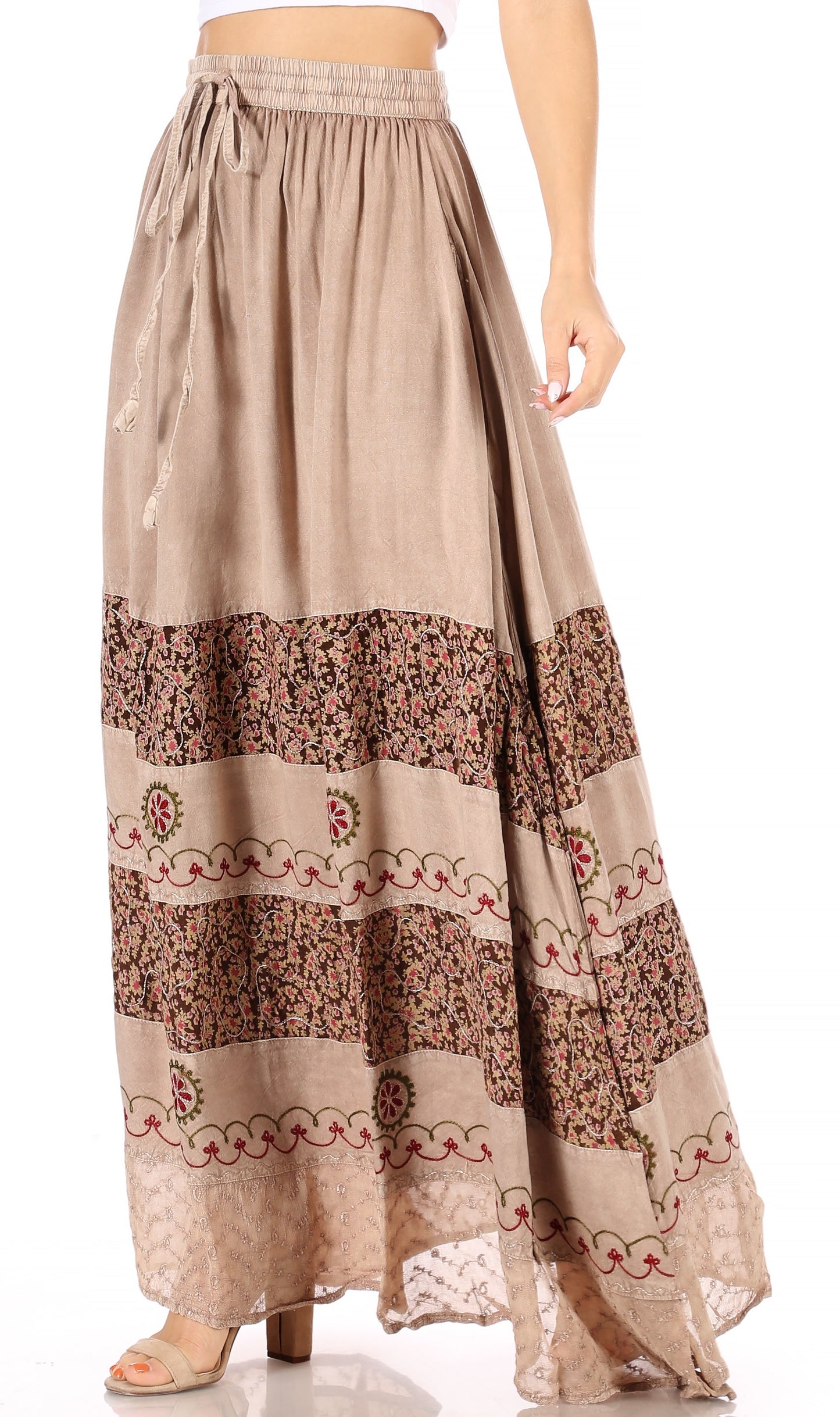 Sakkas Sandra Women's Casual Long Maxi Boho Gypsy Skirt Elastic Waist & Pockets - Concordia Style Boutique