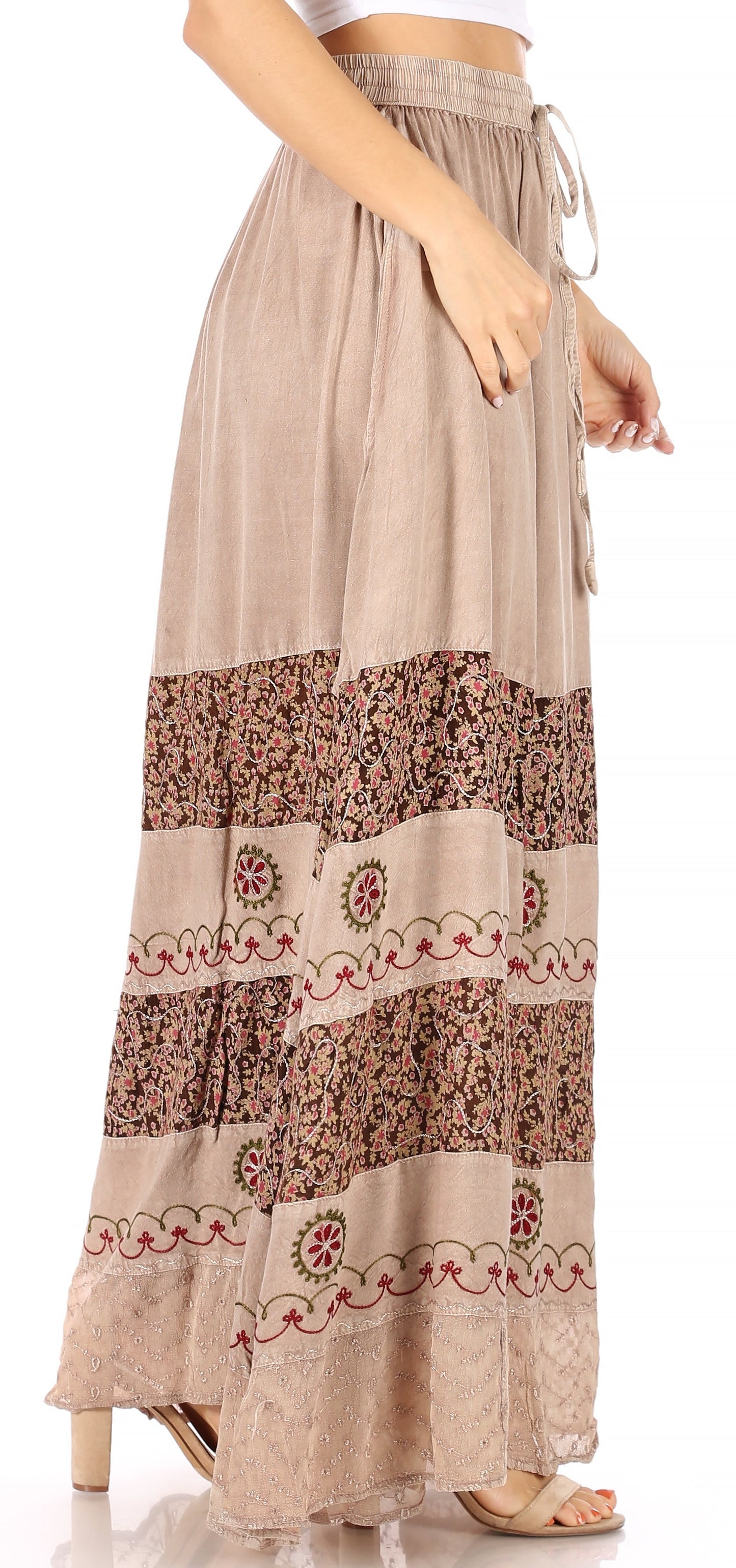 Sakkas Sandra Women's Casual Long Maxi Boho Gypsy Skirt Elastic Waist & Pockets - Concordia Style Boutique