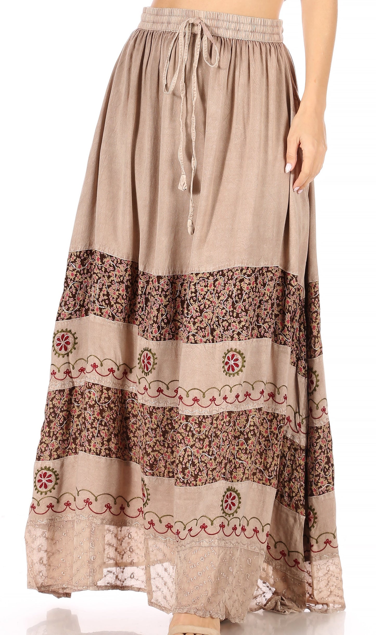 Sakkas Sandra Women's Casual Long Maxi Boho Gypsy Skirt Elastic Waist & Pockets - Concordia Style Boutique