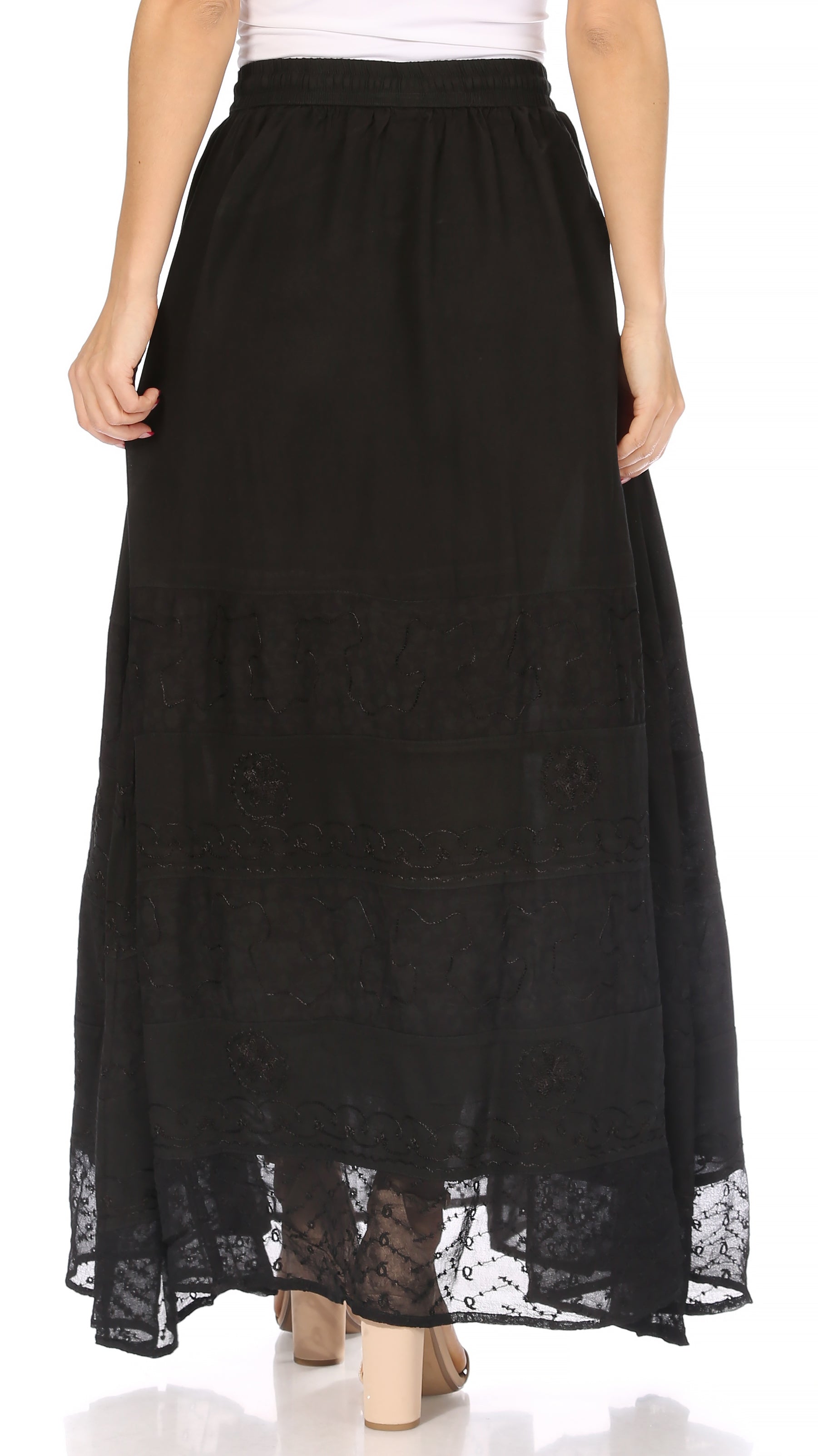 Sakkas Sandra Women's Casual Long Maxi Boho Gypsy Skirt Elastic Waist & Pockets - Concordia Style Boutique