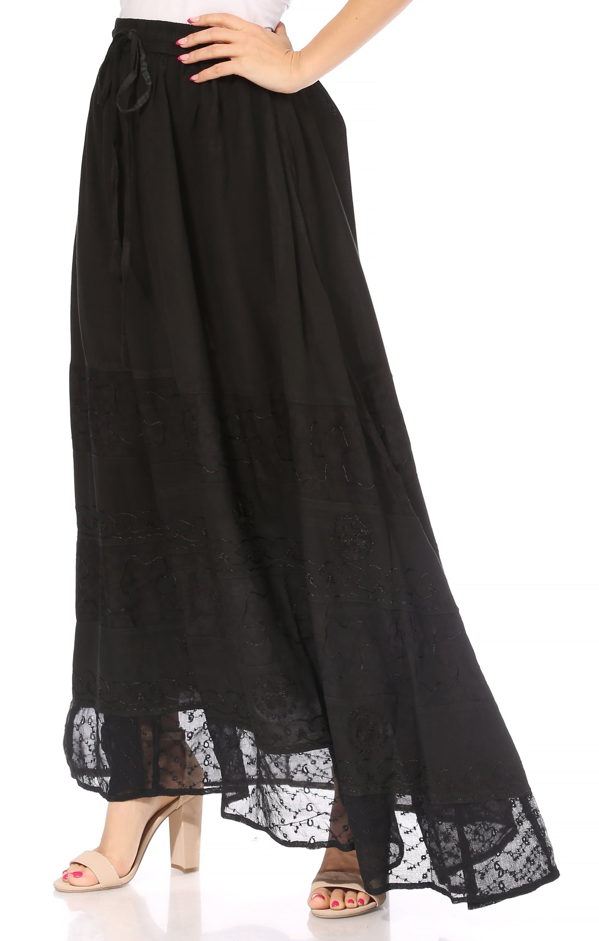 Sakkas Sandra Women's Casual Long Maxi Boho Gypsy Skirt Elastic Waist & Pockets - Concordia Style Boutique