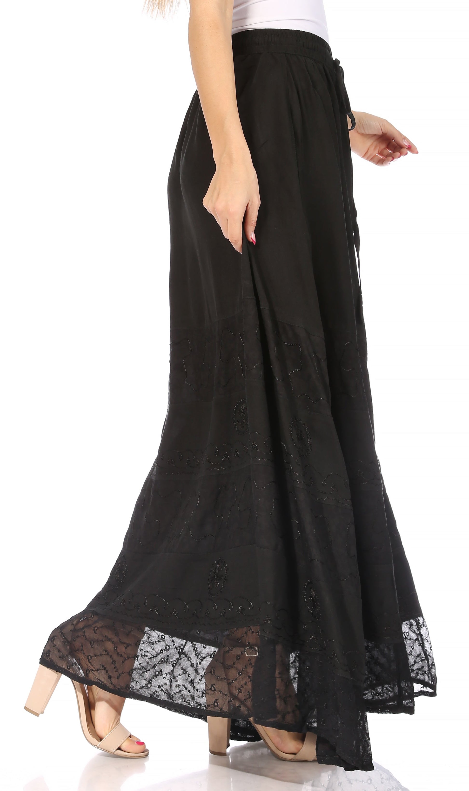 Sakkas Sandra Women's Casual Long Maxi Boho Gypsy Skirt Elastic Waist & Pockets - Concordia Style Boutique