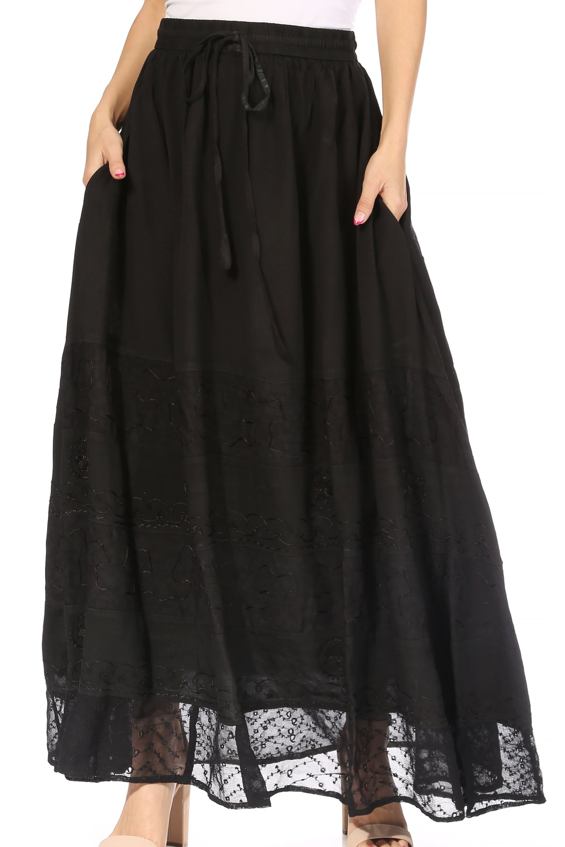 Sakkas Sandra Women's Casual Long Maxi Boho Gypsy Skirt Elastic Waist & Pockets - Concordia Style Boutique