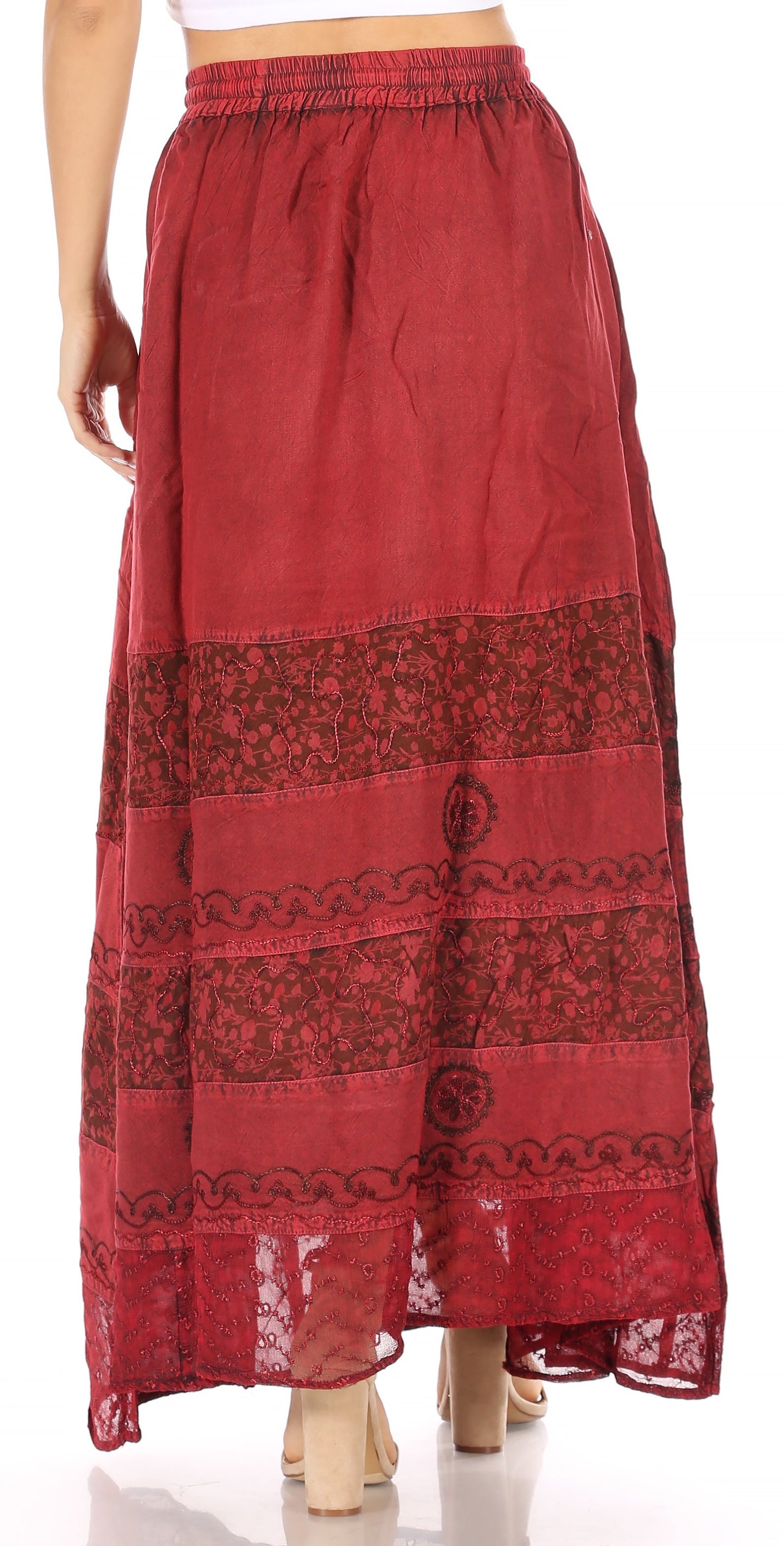 Sakkas Sandra Women's Casual Long Maxi Boho Gypsy Skirt Elastic Waist & Pockets - Concordia Style Boutique