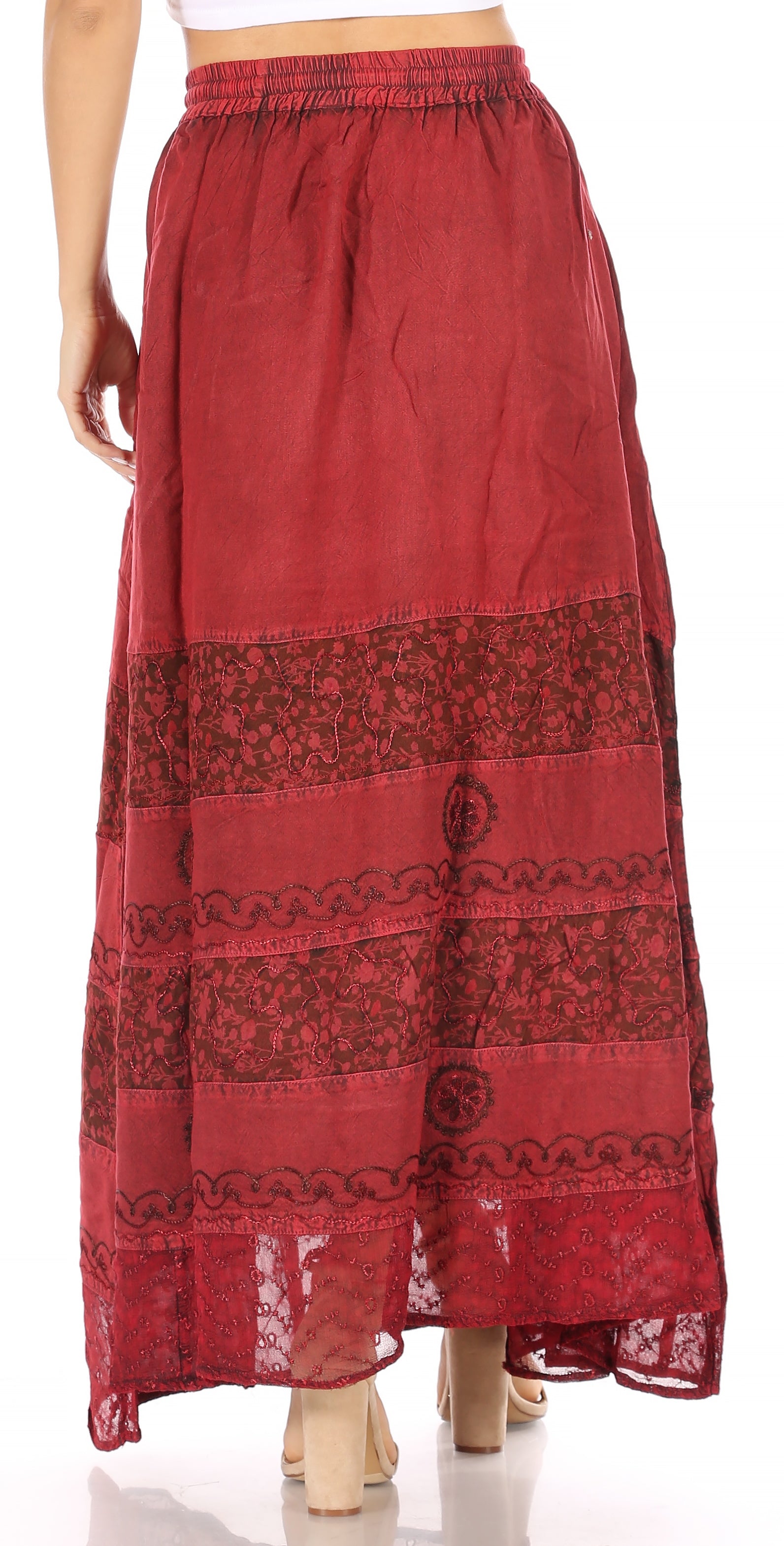Sakkas Sandra Women's Casual Long Maxi Boho Gypsy Skirt Elastic Waist & Pockets - Concordia Style Boutique