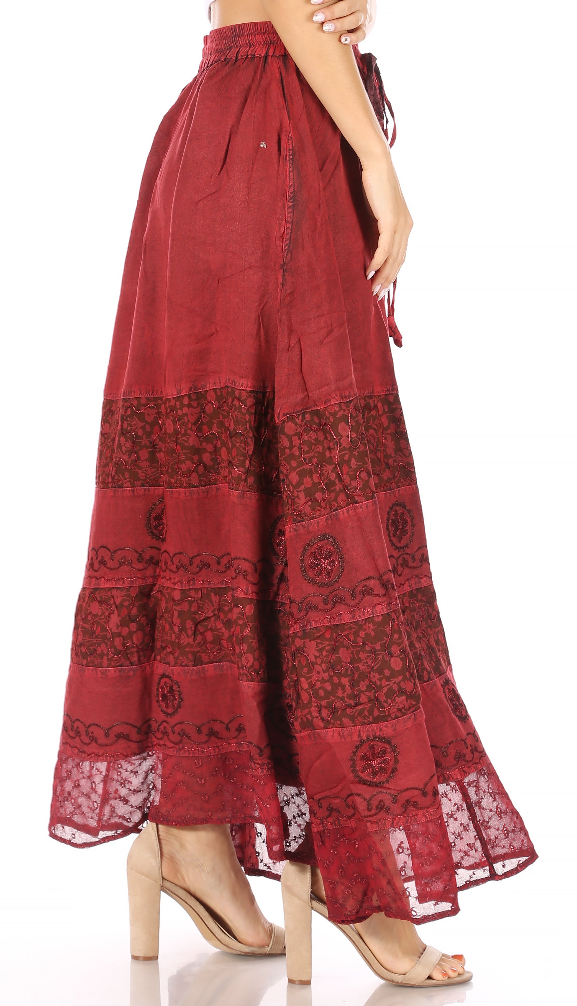 Sakkas Sandra Women's Casual Long Maxi Boho Gypsy Skirt Elastic Waist & Pockets - Concordia Style Boutique
