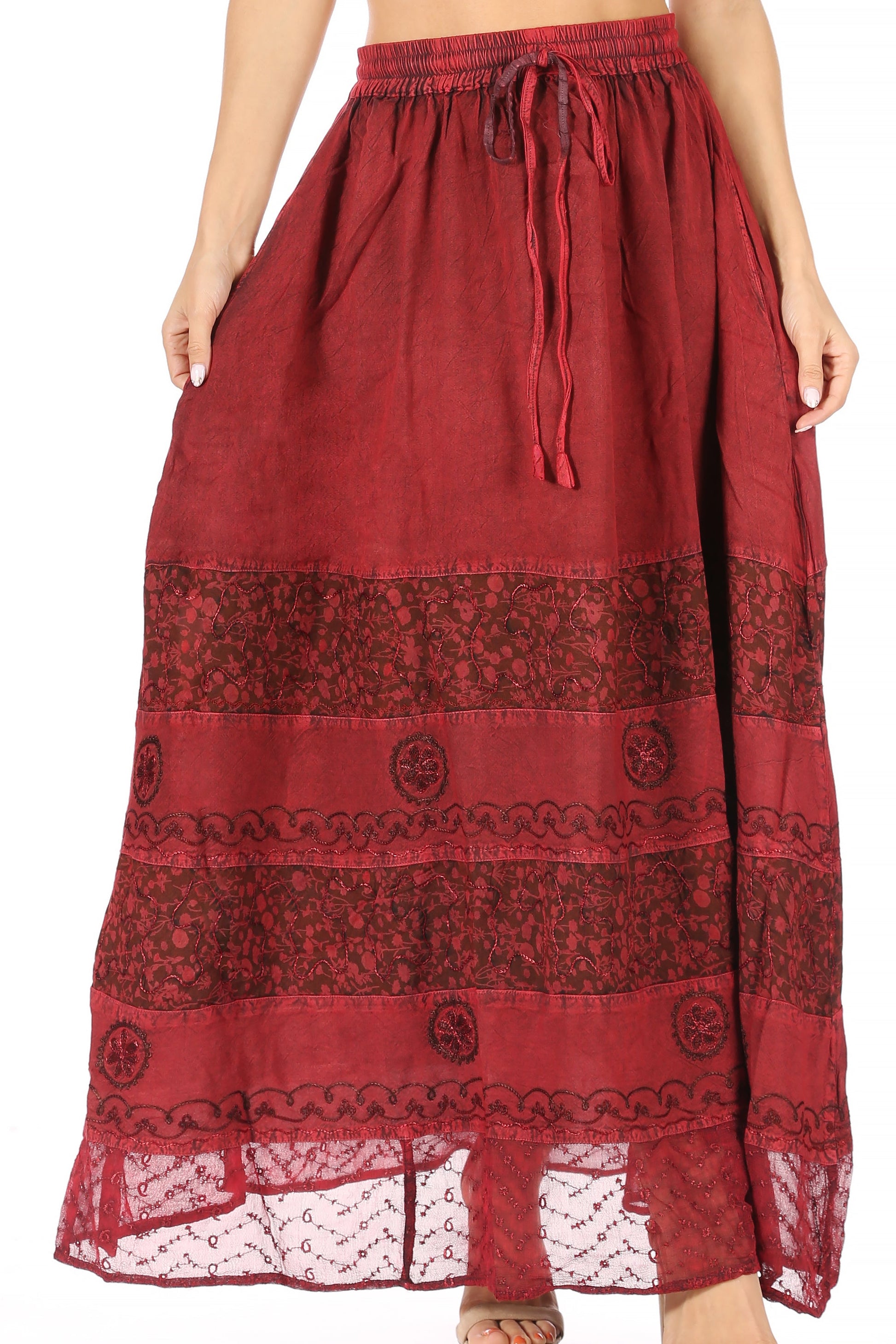 Sakkas Sandra Women's Casual Long Maxi Boho Gypsy Skirt Elastic Waist & Pockets - Concordia Style Boutique
