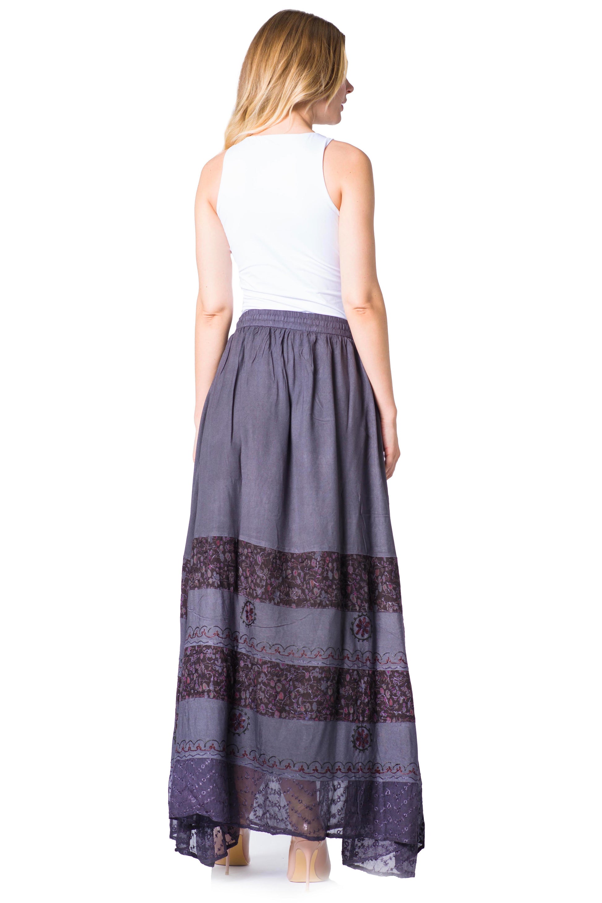 Sakkas Sandra Women's Casual Long Maxi Boho Gypsy Skirt Elastic Waist & Pockets - Concordia Style Boutique