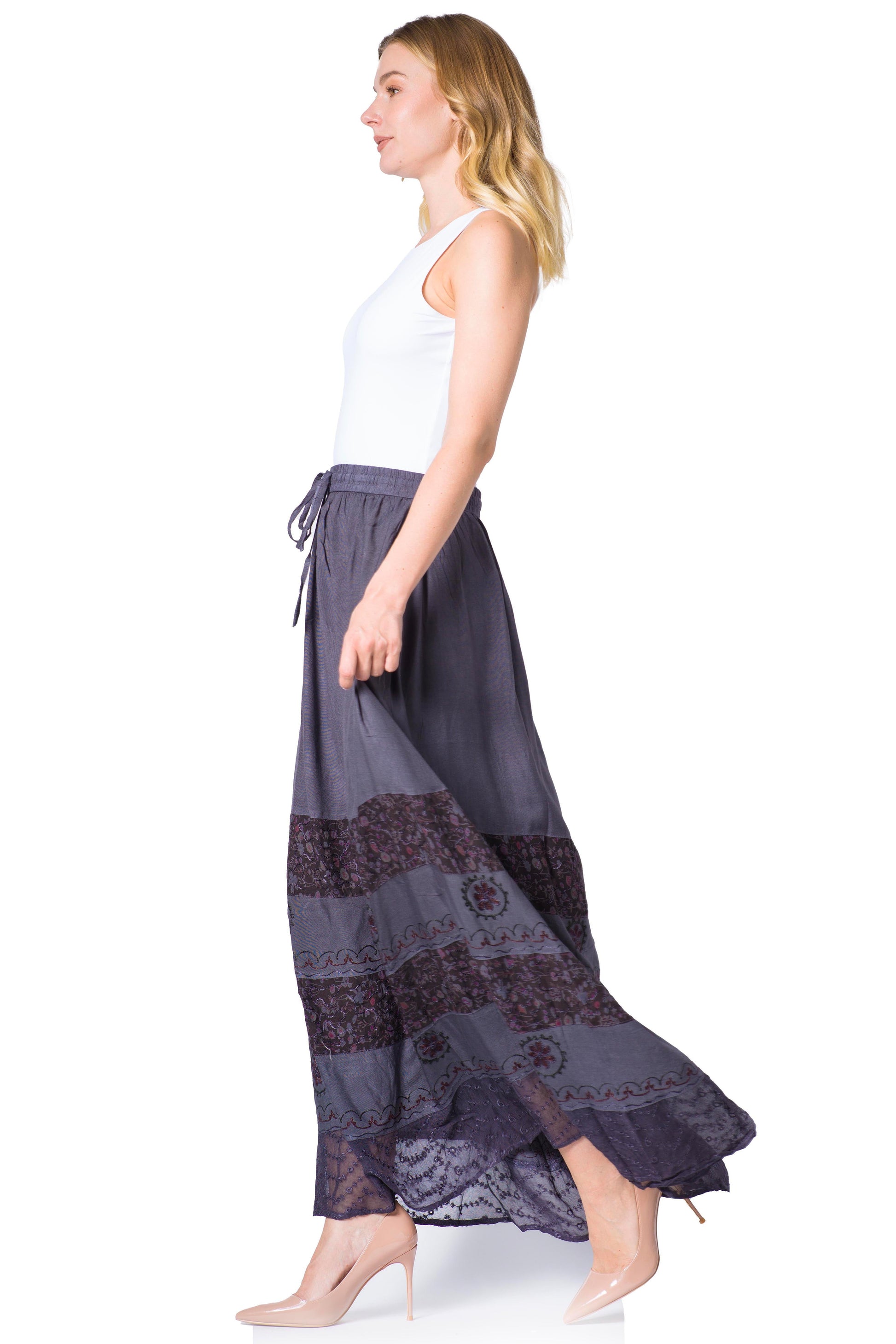 Sakkas Sandra Women's Casual Long Maxi Boho Gypsy Skirt Elastic Waist & Pockets - Concordia Style Boutique