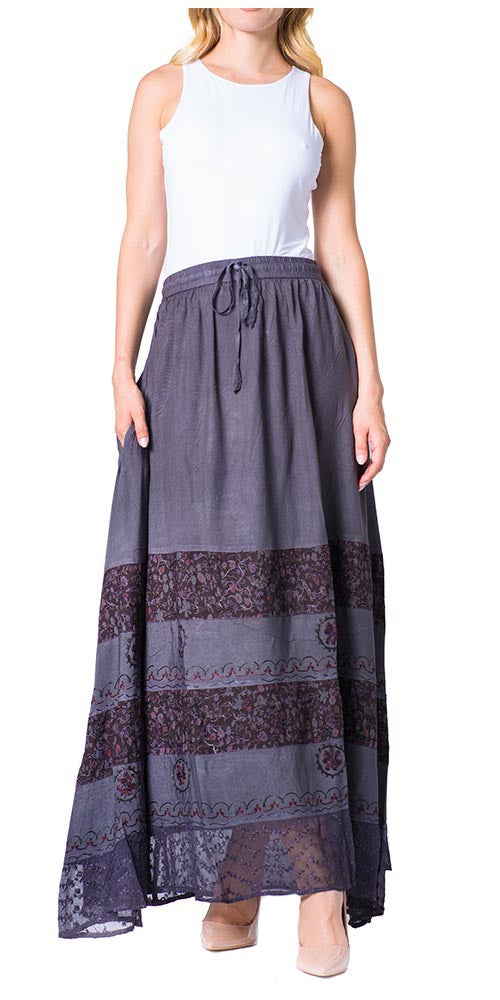 Sakkas Sandra Women's Casual Long Maxi Boho Gypsy Skirt Elastic Waist & Pockets - Concordia Style Boutique