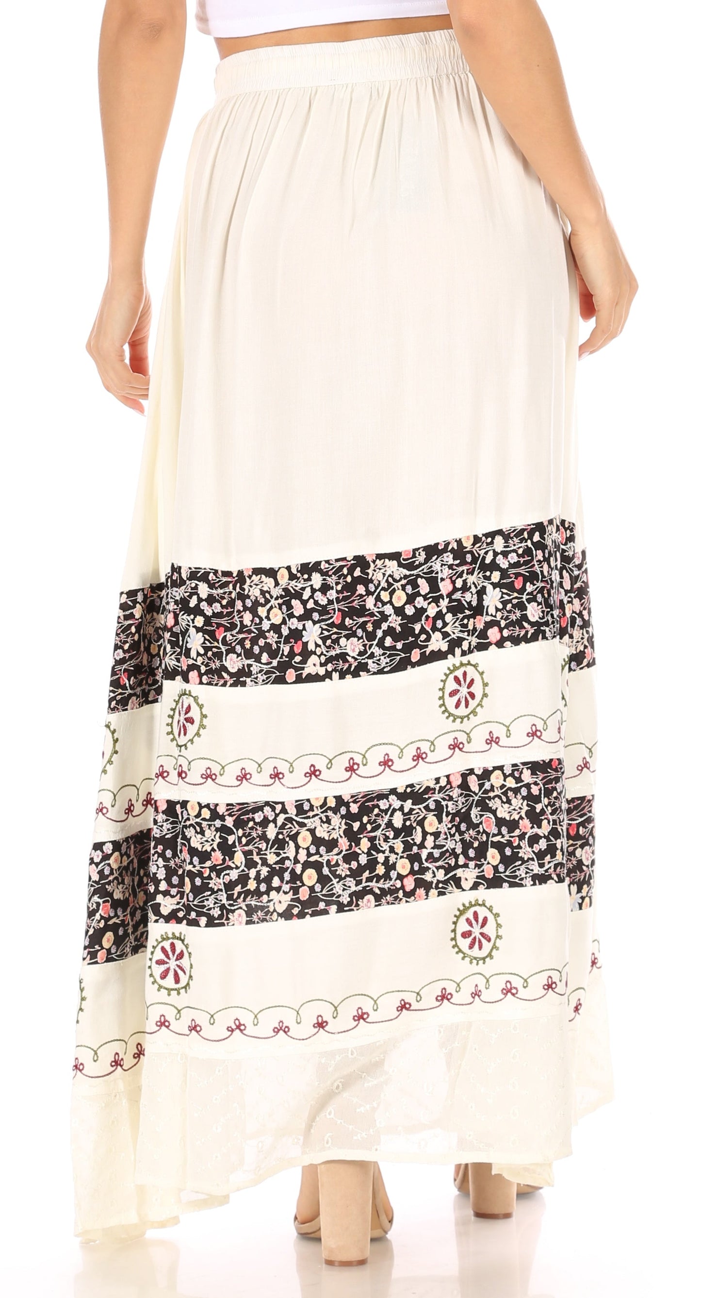 Sakkas Sandra Women's Casual Long Maxi Boho Gypsy Skirt Elastic Waist & Pockets - Concordia Style Boutique
