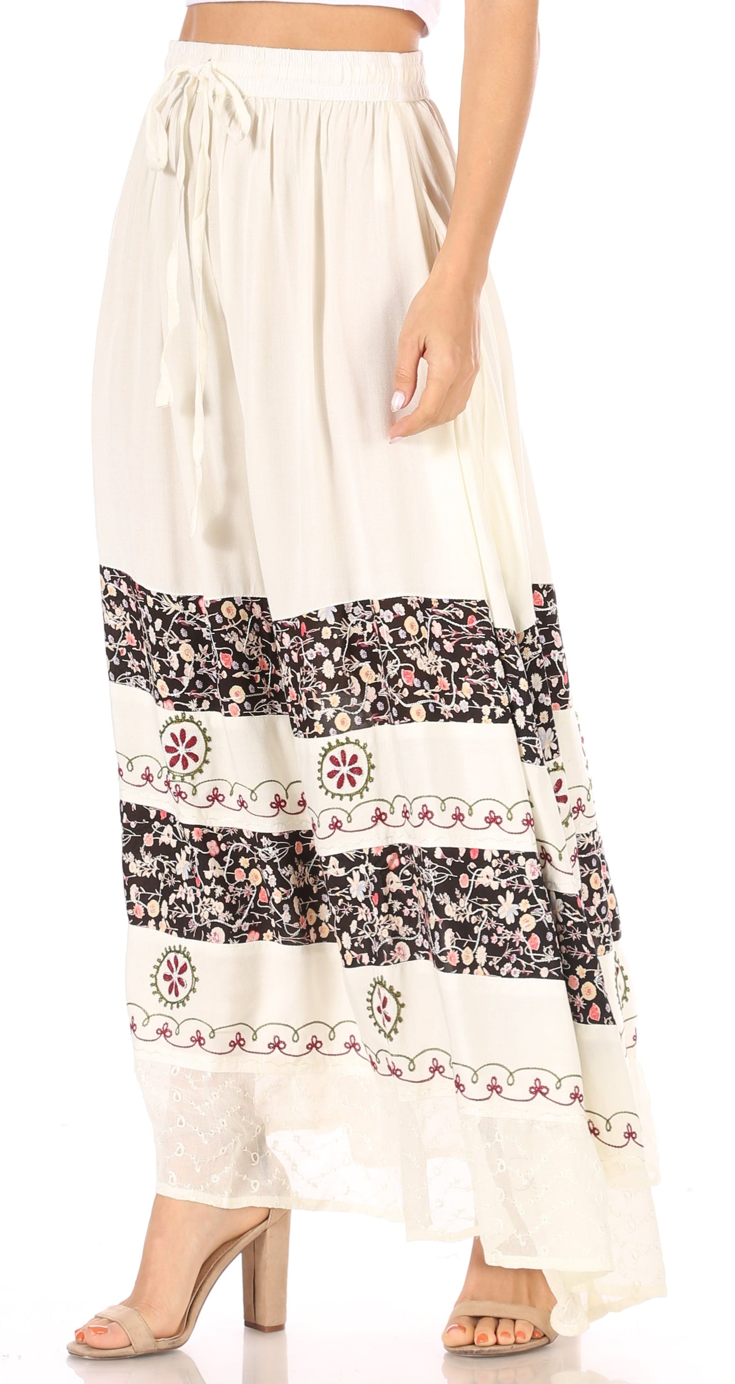 Sakkas Sandra Women's Casual Long Maxi Boho Gypsy Skirt Elastic Waist & Pockets - Concordia Style Boutique