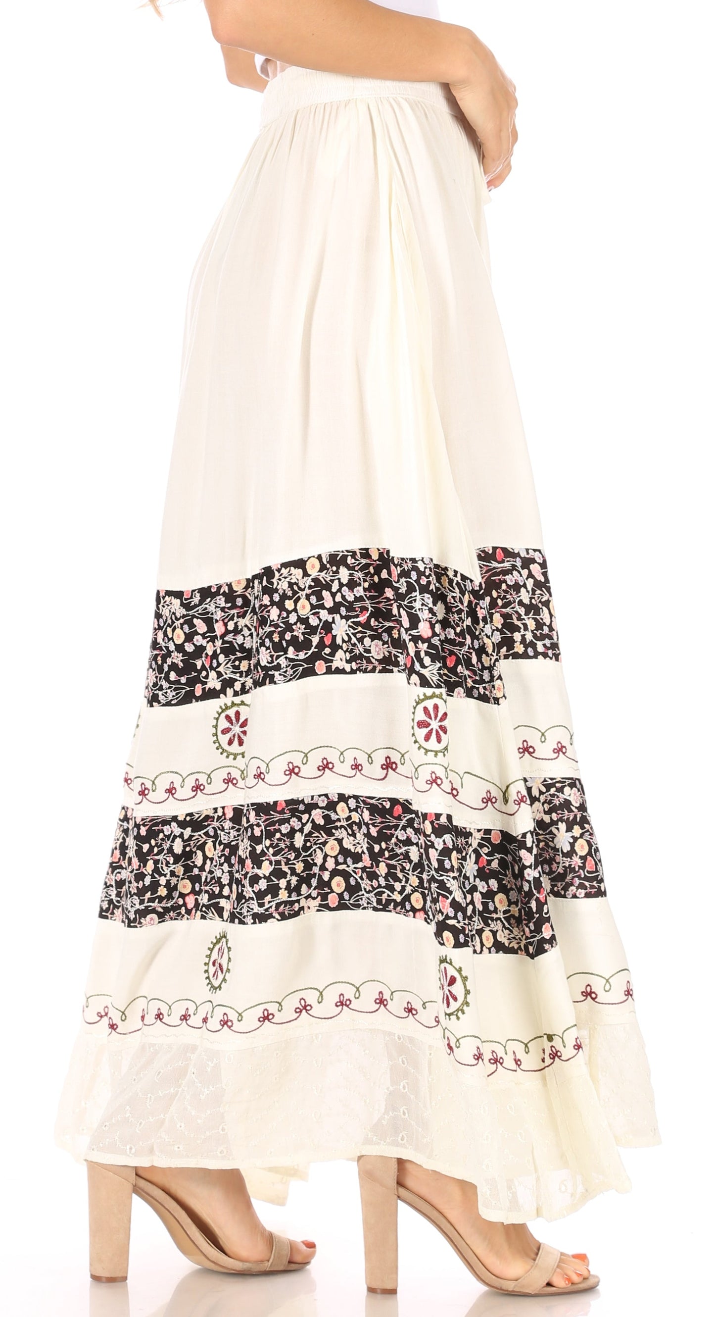 Sakkas Sandra Women's Casual Long Maxi Boho Gypsy Skirt Elastic Waist & Pockets - Concordia Style Boutique
