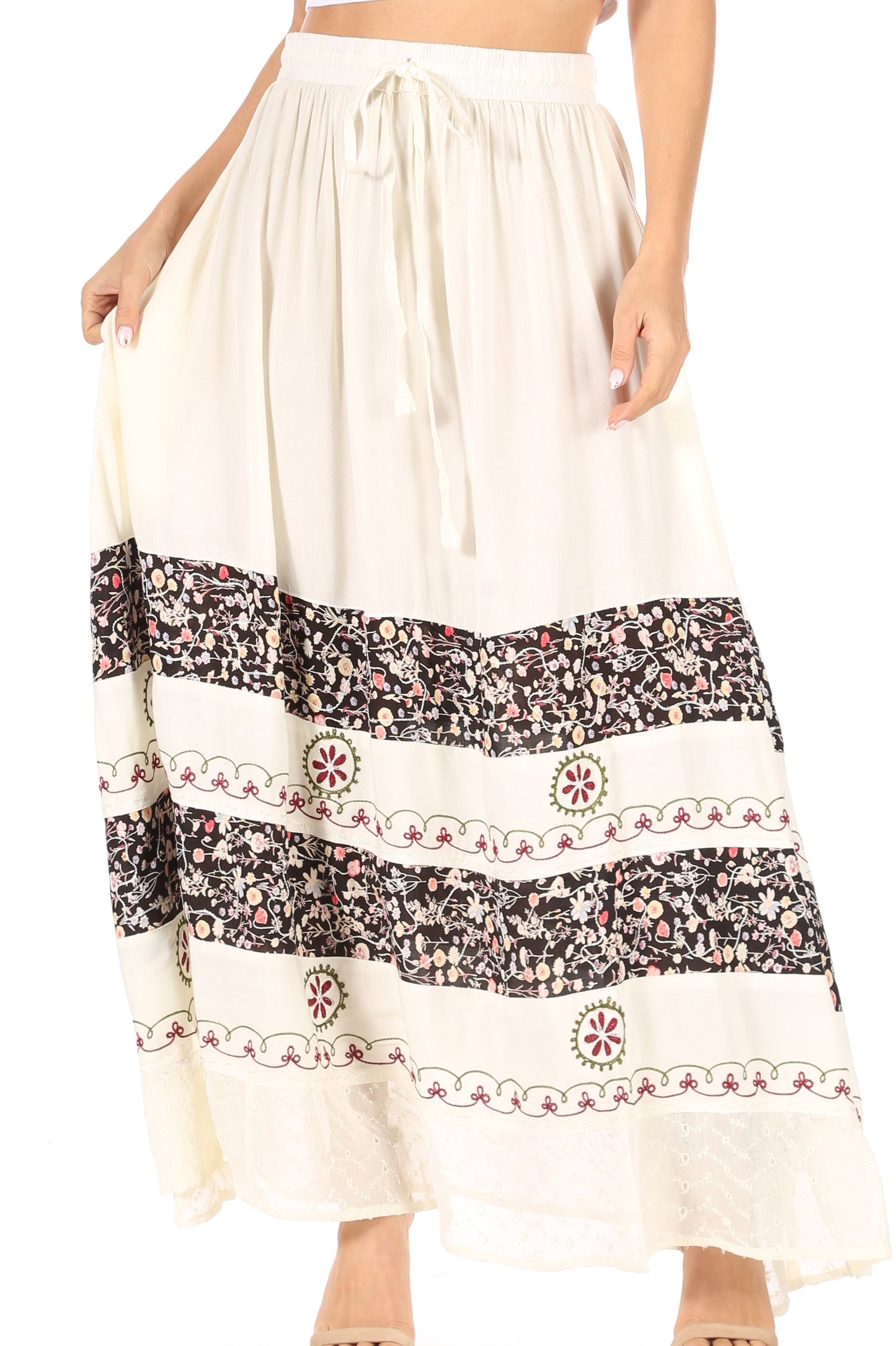 Sakkas Sandra Women's Casual Long Maxi Boho Gypsy Skirt Elastic Waist & Pockets - Concordia Style Boutique