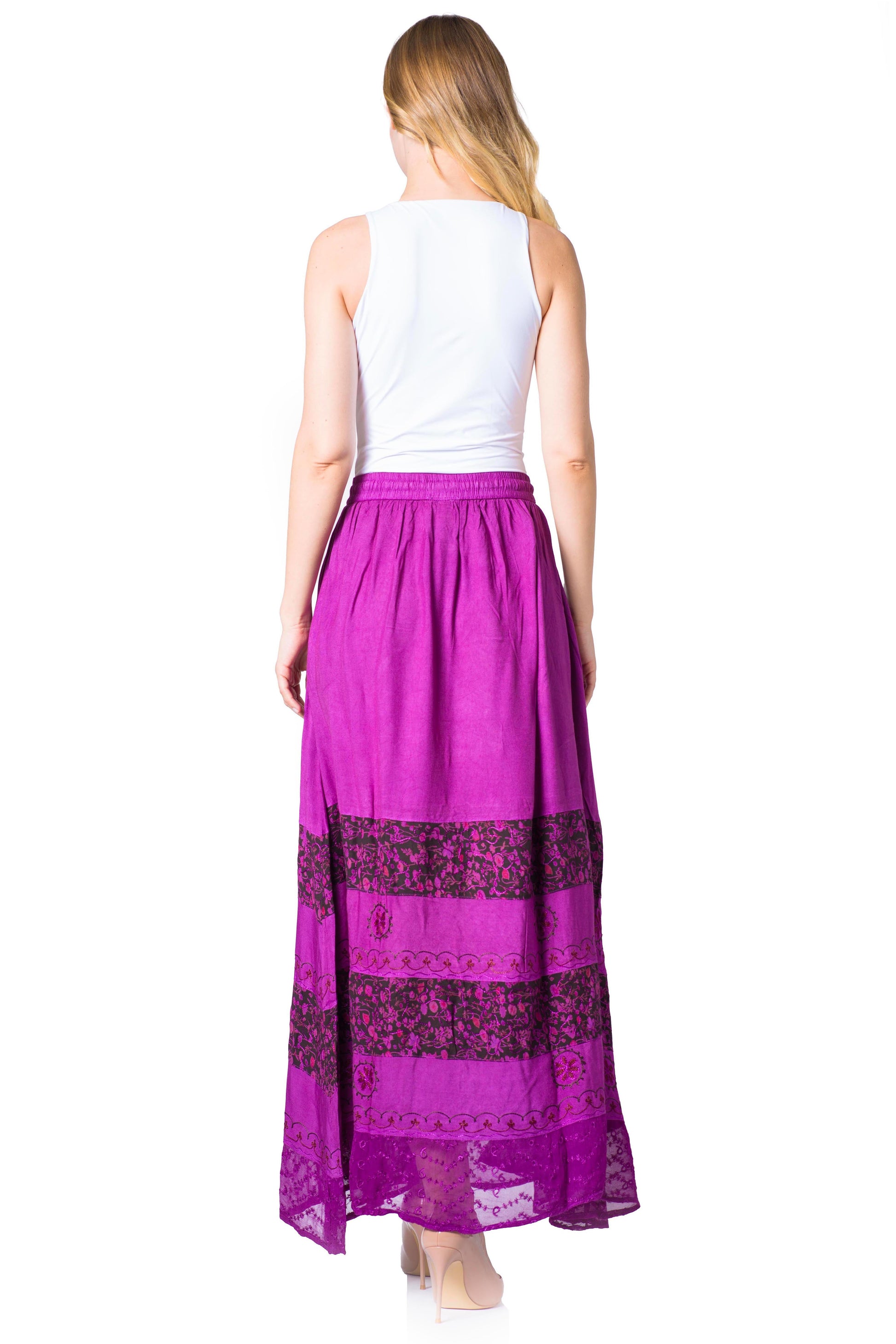 Sakkas Sandra Women's Casual Long Maxi Boho Gypsy Skirt Elastic Waist & Pockets - Concordia Style Boutique