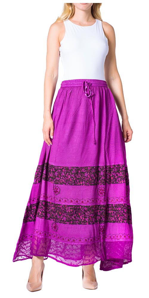 Sakkas Sandra Women's Casual Long Maxi Boho Gypsy Skirt Elastic Waist & Pockets - Concordia Style Boutique