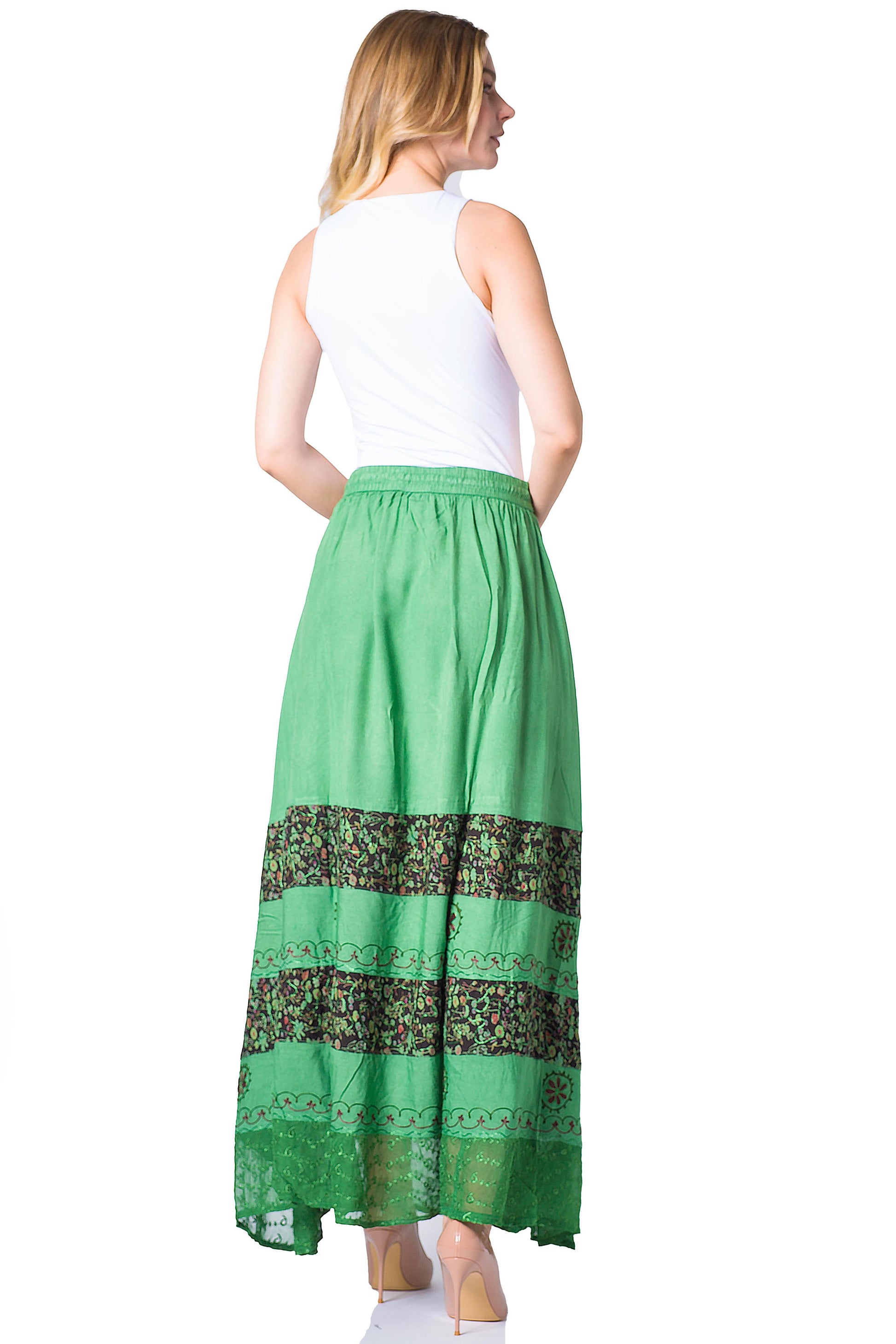 Sakkas Sandra Women's Casual Long Maxi Boho Gypsy Skirt Elastic Waist & Pockets - Concordia Style Boutique