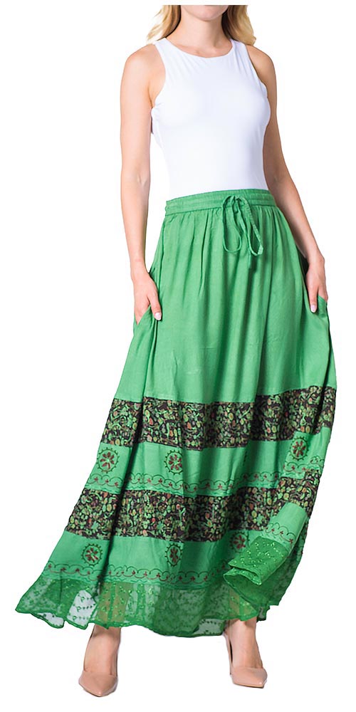Sakkas Sandra Women's Casual Long Maxi Boho Gypsy Skirt Elastic Waist & Pockets - Concordia Style Boutique