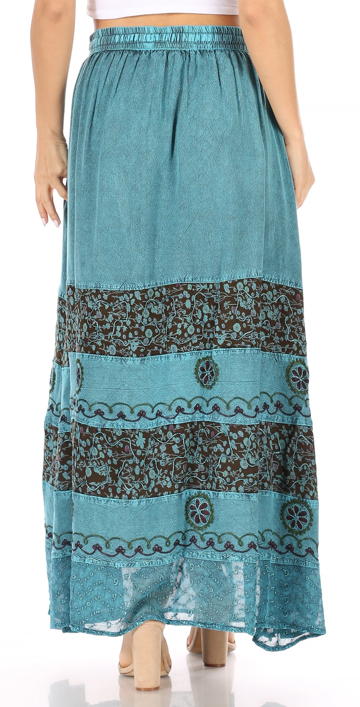 Sakkas Sandra Women's Casual Long Maxi Boho Gypsy Skirt Elastic Waist & Pockets - Concordia Style Boutique