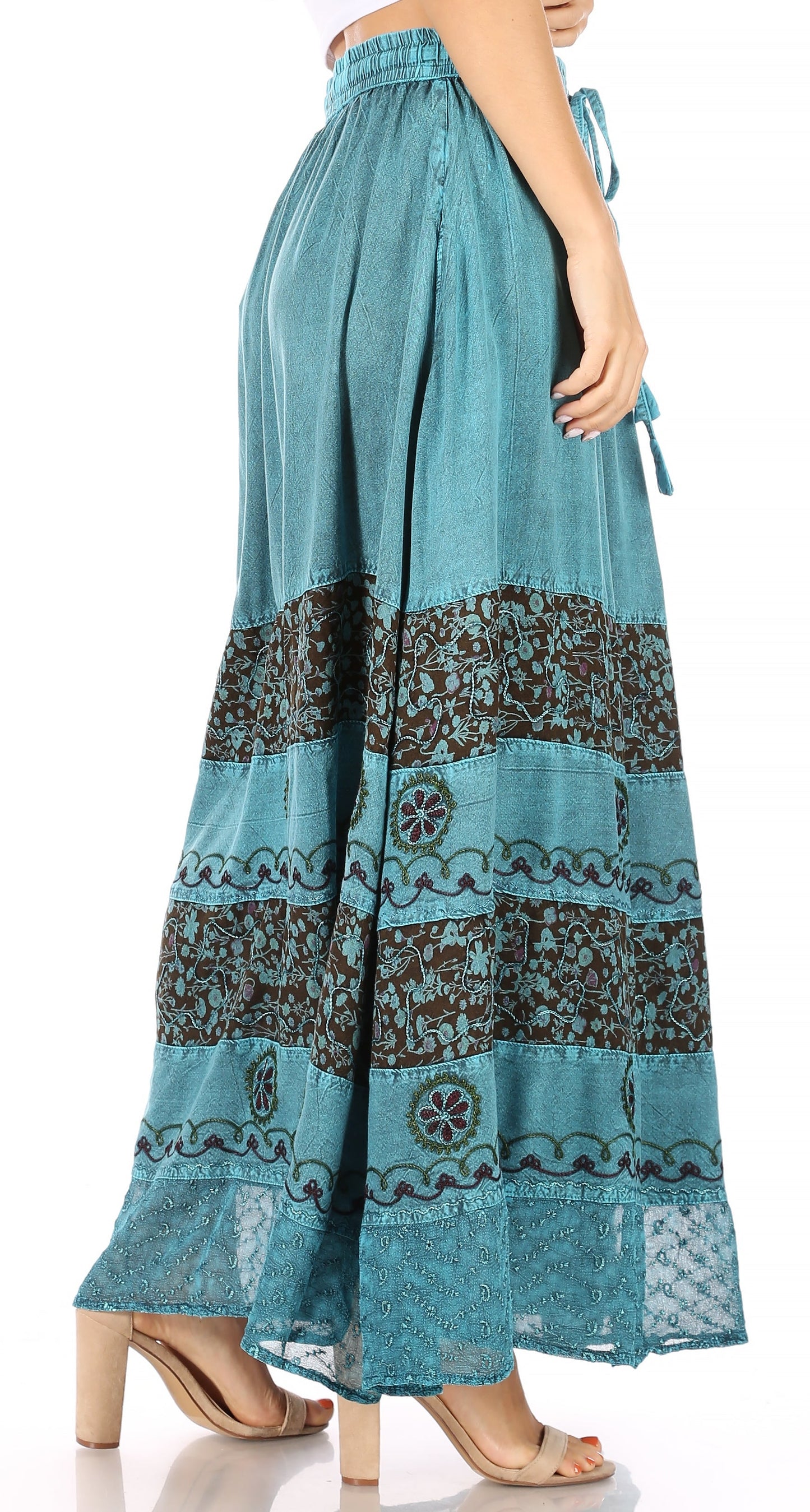 Sakkas Sandra Women's Casual Long Maxi Boho Gypsy Skirt Elastic Waist & Pockets - Concordia Style Boutique