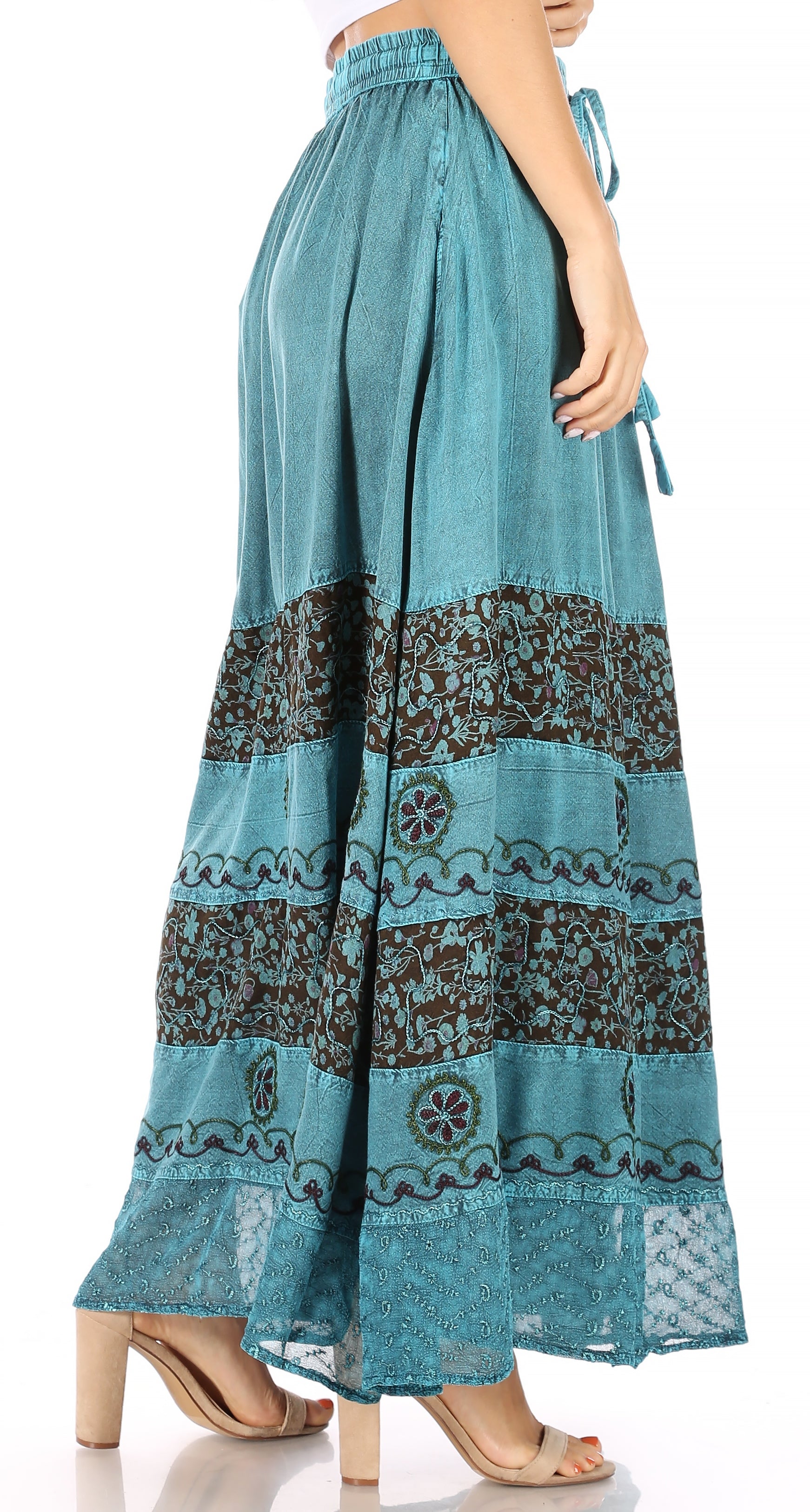 Sakkas Sandra Women's Casual Long Maxi Boho Gypsy Skirt Elastic Waist & Pockets - Concordia Style Boutique