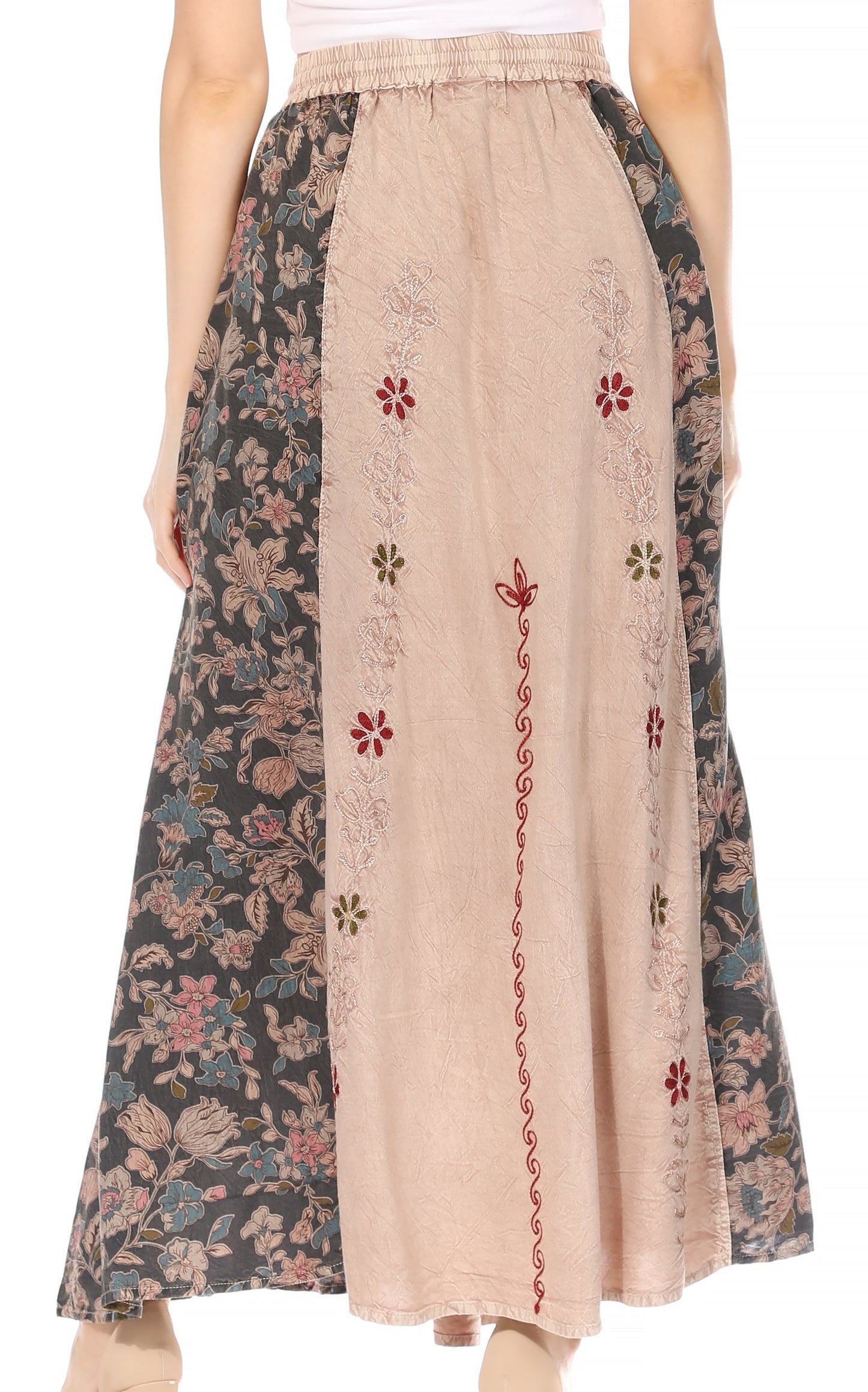 Sakkas Maran Women's Boho Embroidery Skirt with Lace Elastic Waist and Pockets - Concordia Style Boutique