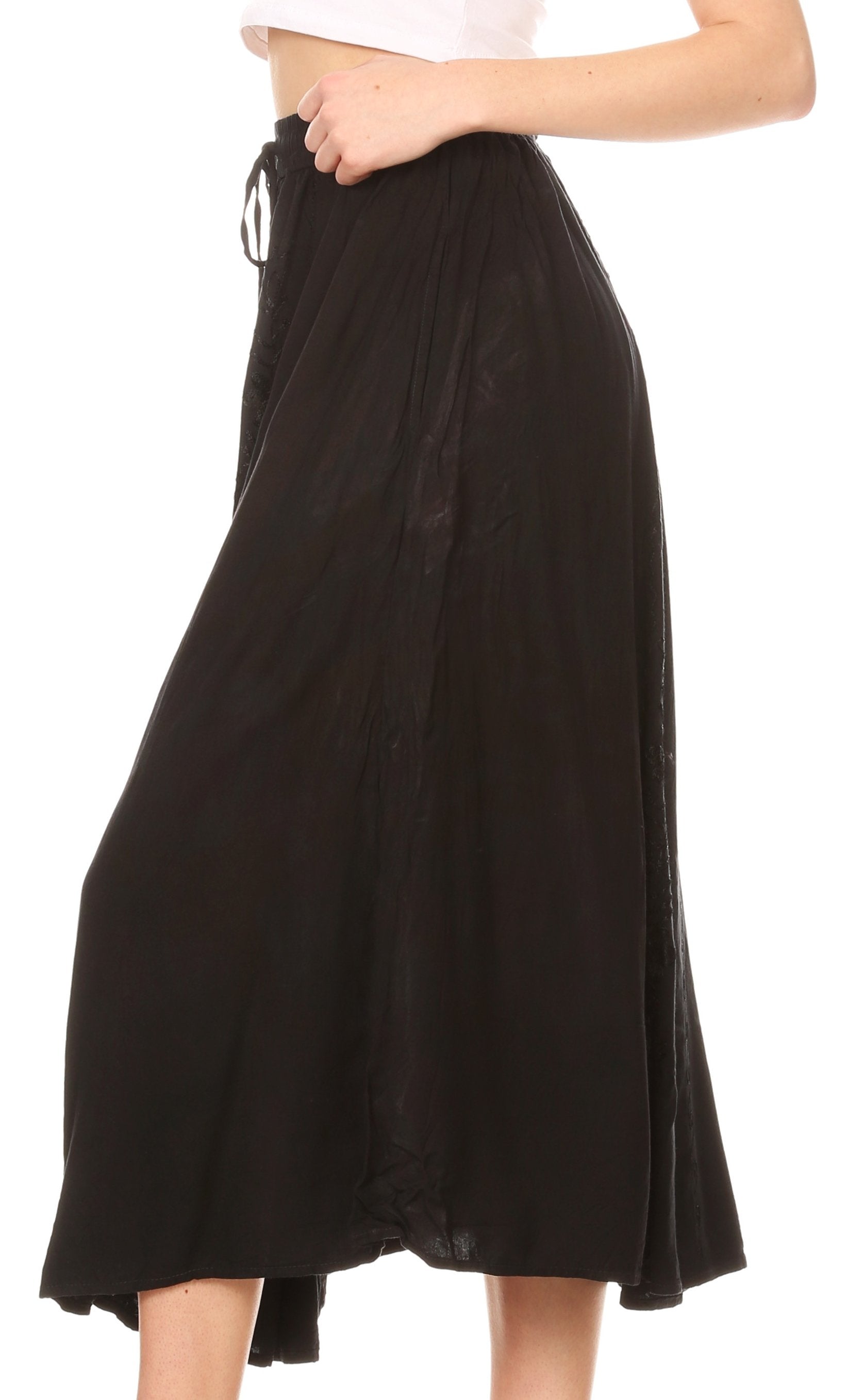 Sakkas Maran Women's Boho Embroidery Skirt with Lace Elastic Waist and Pockets - Concordia Style Boutique