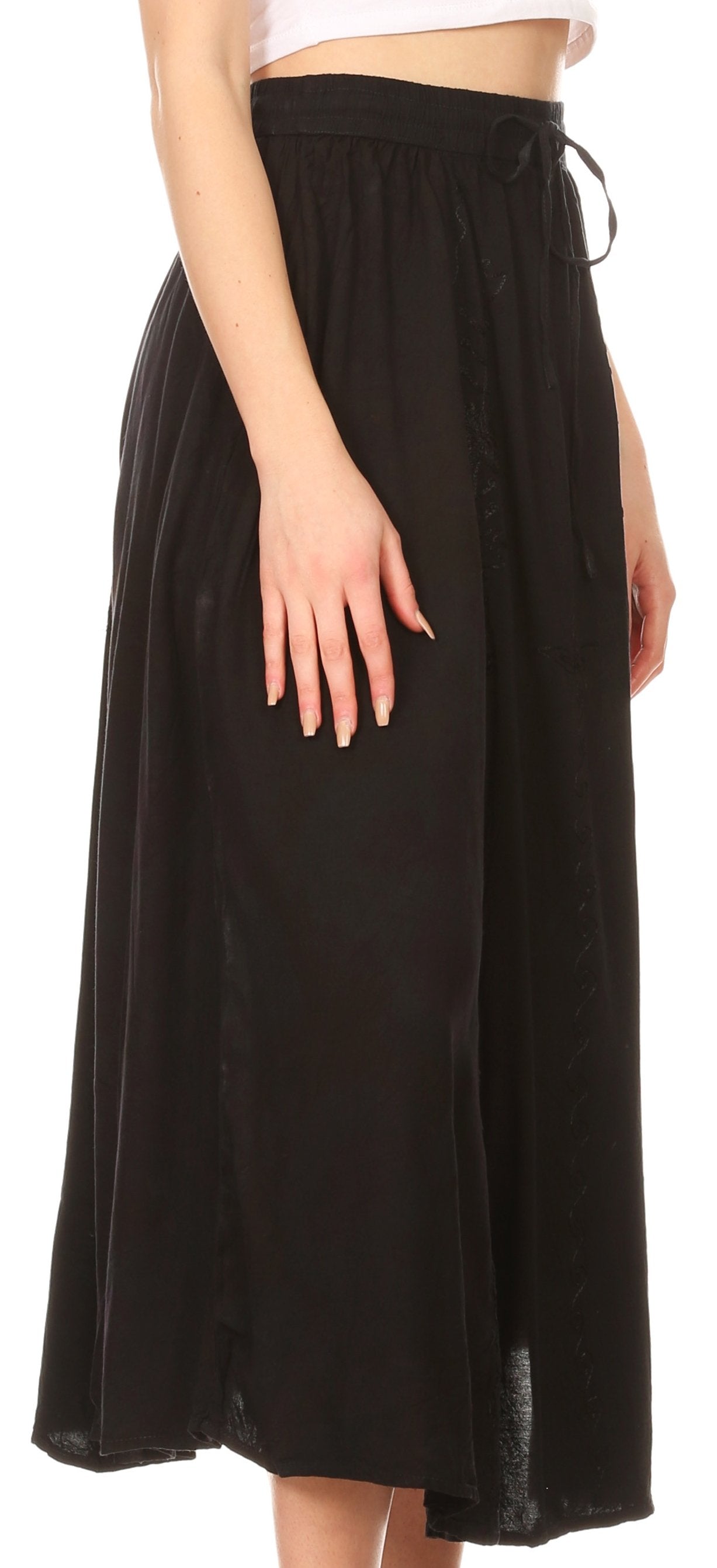 Sakkas Maran Women's Boho Embroidery Skirt with Lace Elastic Waist and Pockets - Concordia Style Boutique
