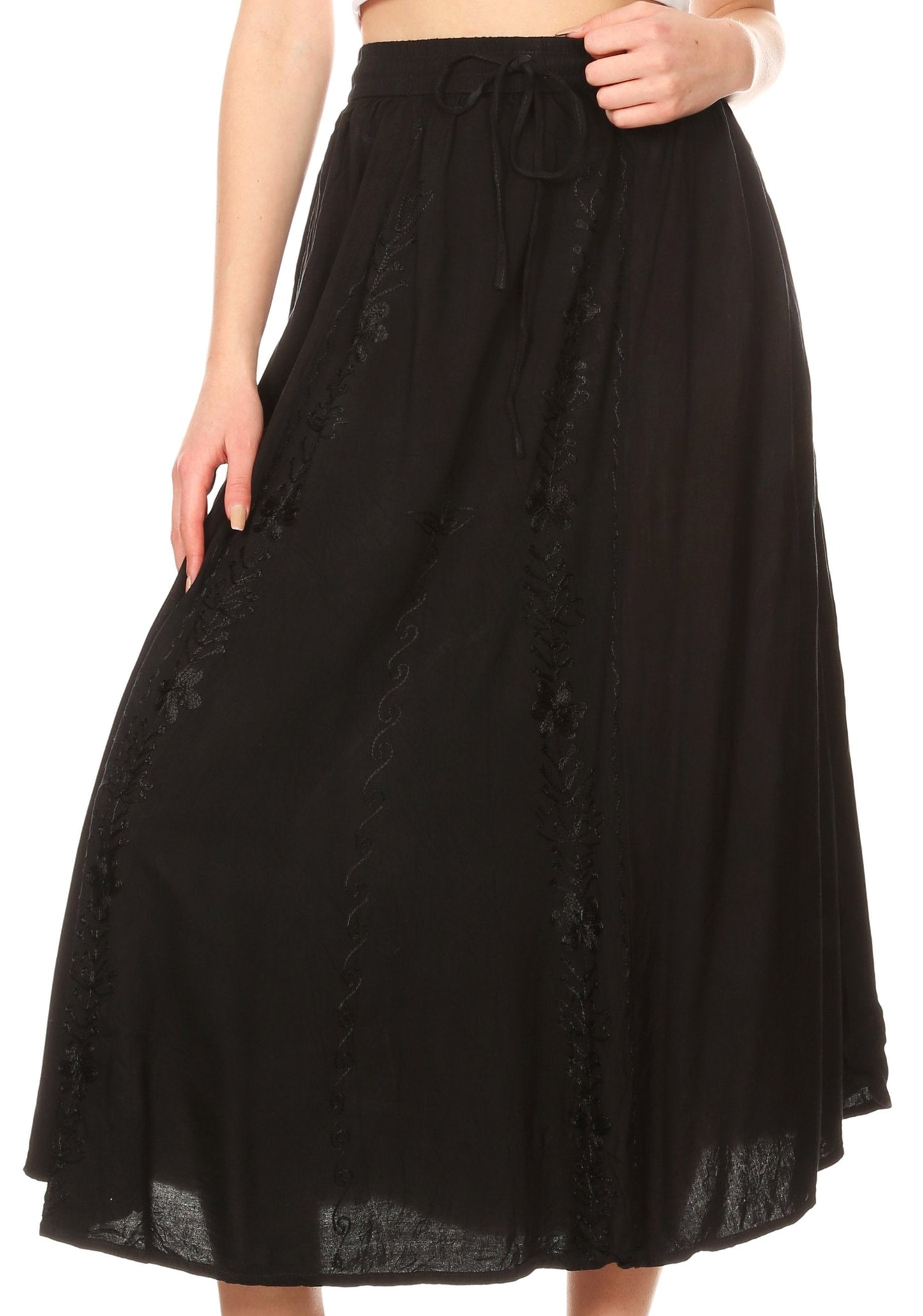 Sakkas Maran Women's Boho Embroidery Skirt with Lace Elastic Waist and Pockets - Concordia Style Boutique