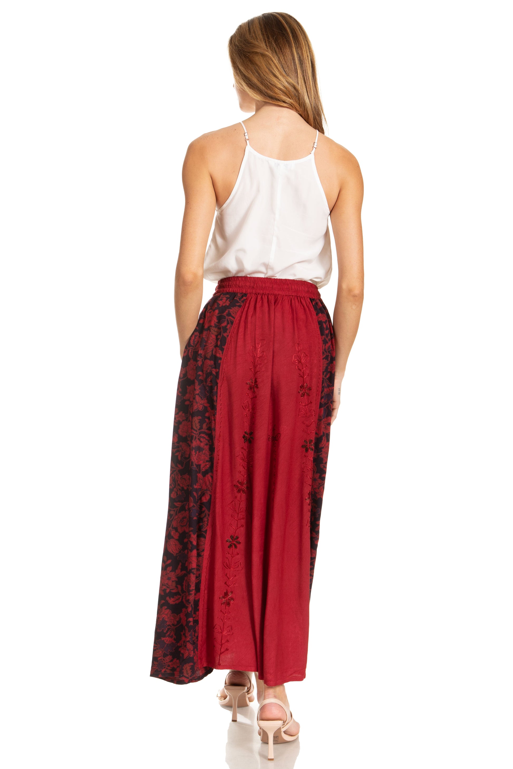 Sakkas Maran Women's Boho Embroidery Skirt with Lace Elastic Waist and Pockets - Concordia Style Boutique