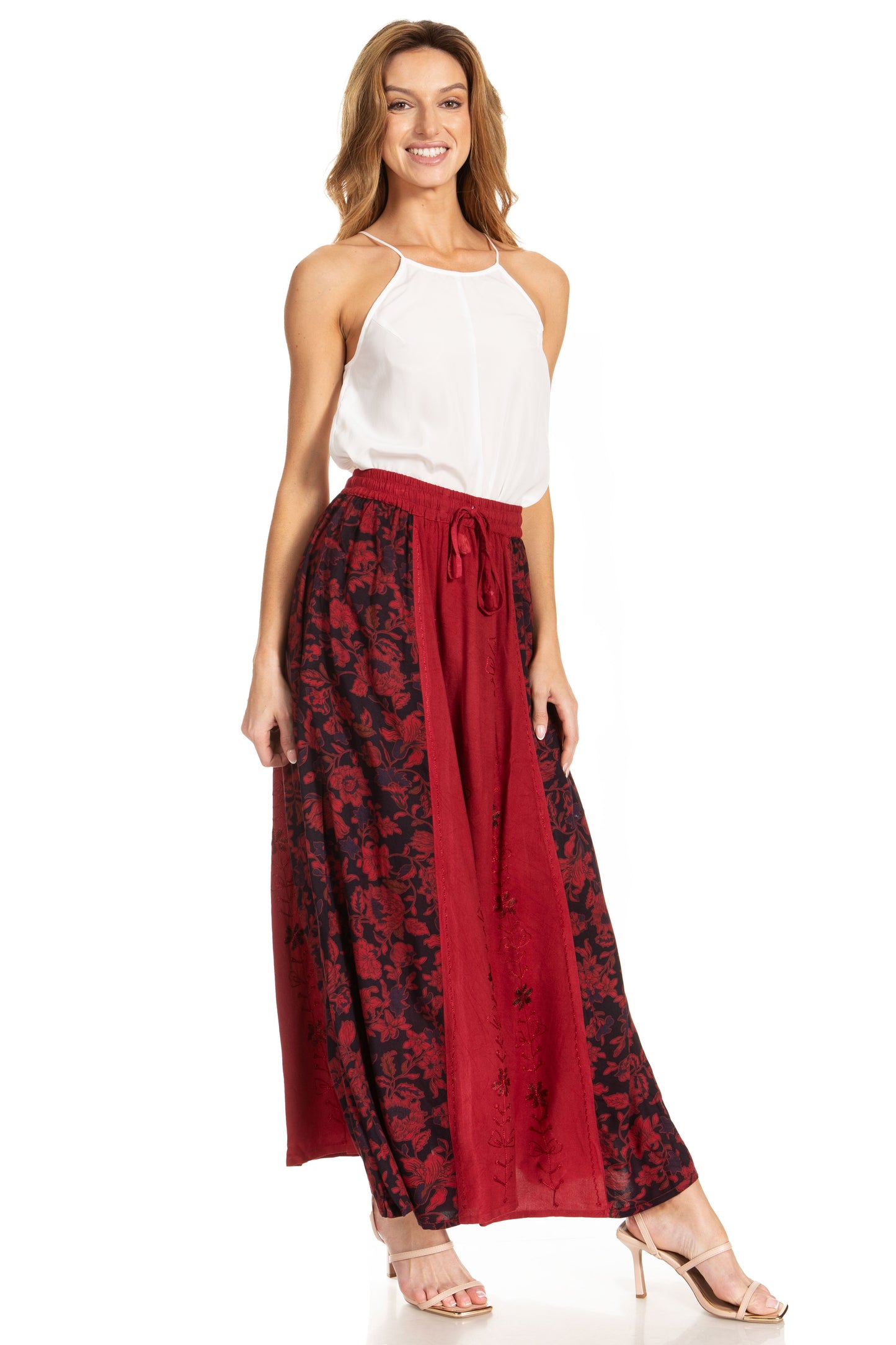 Sakkas Maran Women's Boho Embroidery Skirt with Lace Elastic Waist and Pockets - Concordia Style Boutique