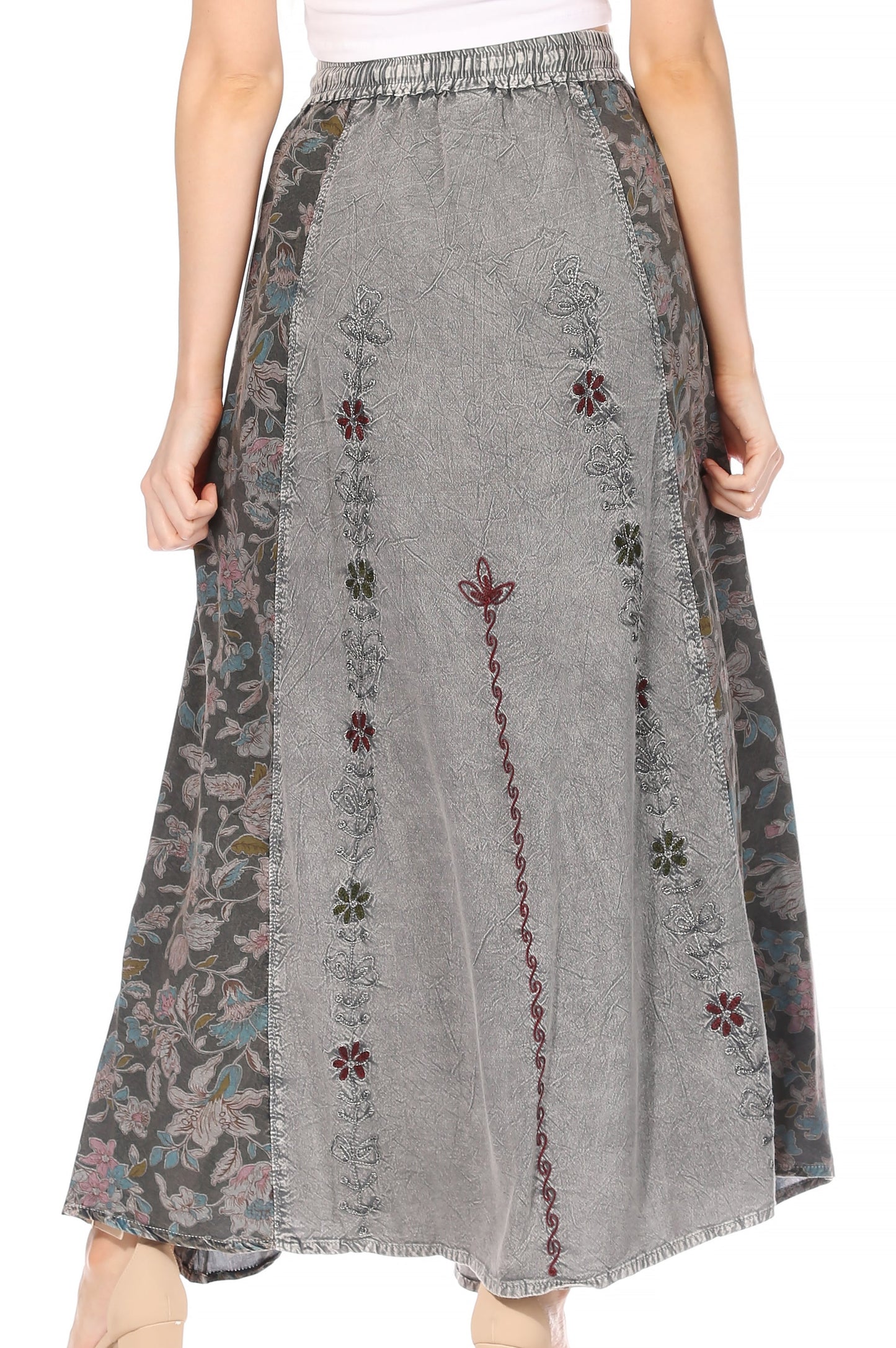 Sakkas Maran Women's Boho Embroidery Skirt with Lace Elastic Waist and Pockets - Concordia Style Boutique