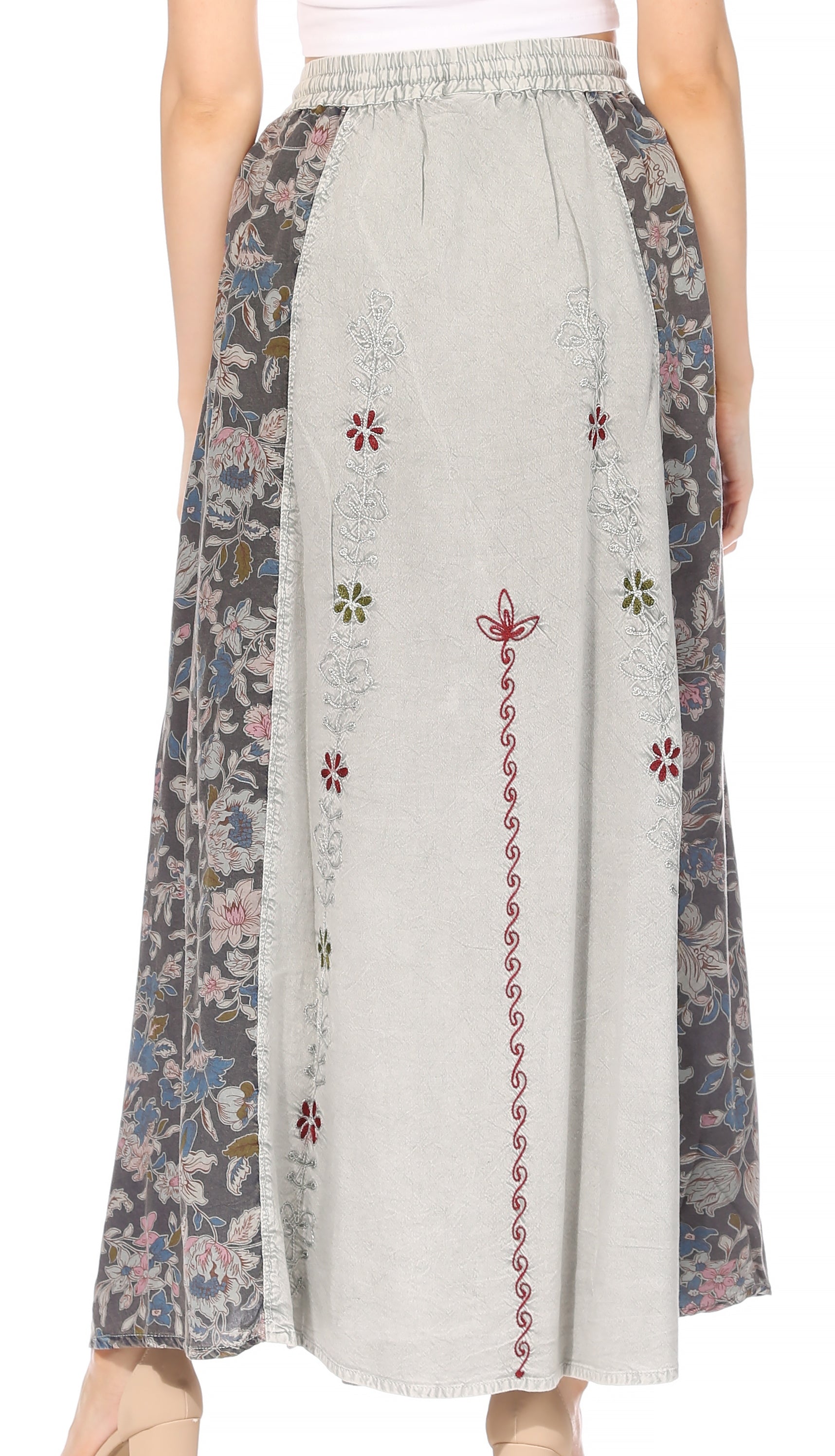 Sakkas Maran Women's Boho Embroidery Skirt with Lace Elastic Waist and Pockets - Concordia Style Boutique