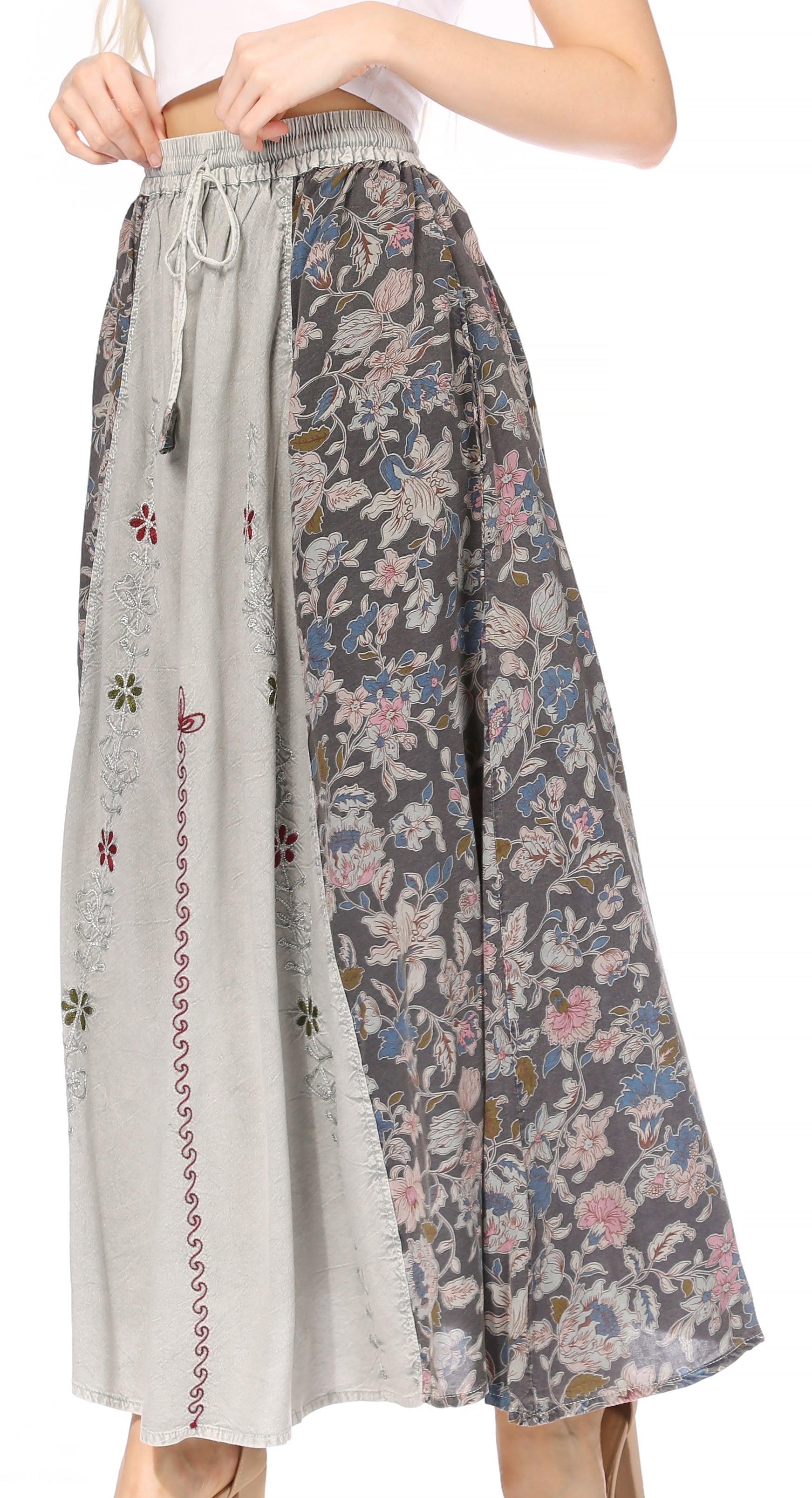 Sakkas Maran Women's Boho Embroidery Skirt with Lace Elastic Waist and Pockets - Concordia Style Boutique