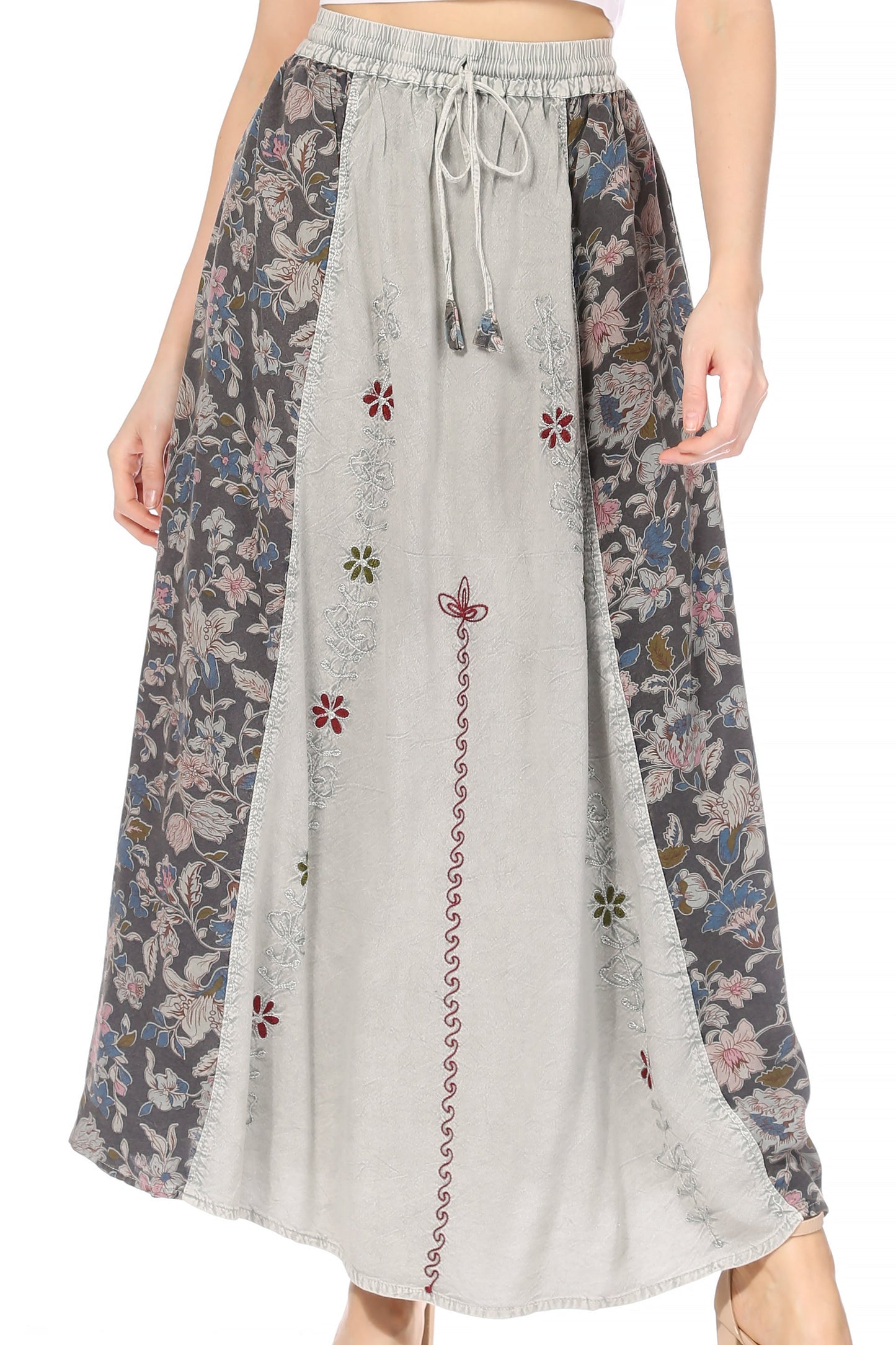 Sakkas Maran Women's Boho Embroidery Skirt with Lace Elastic Waist and Pockets - Concordia Style Boutique