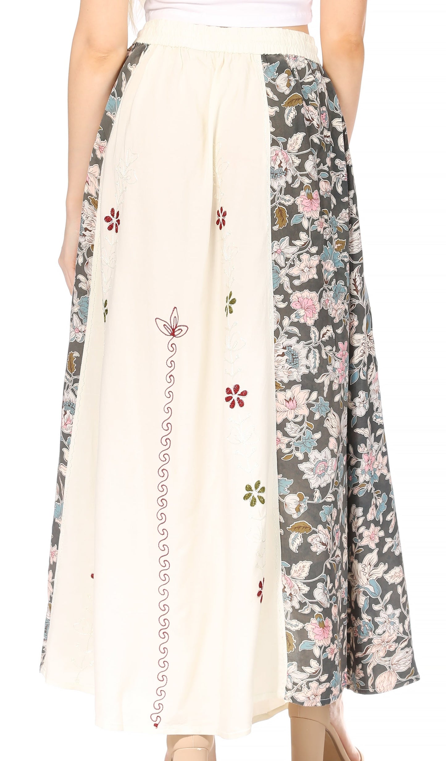 Sakkas Maran Women's Boho Embroidery Skirt with Lace Elastic Waist and Pockets - Concordia Style Boutique