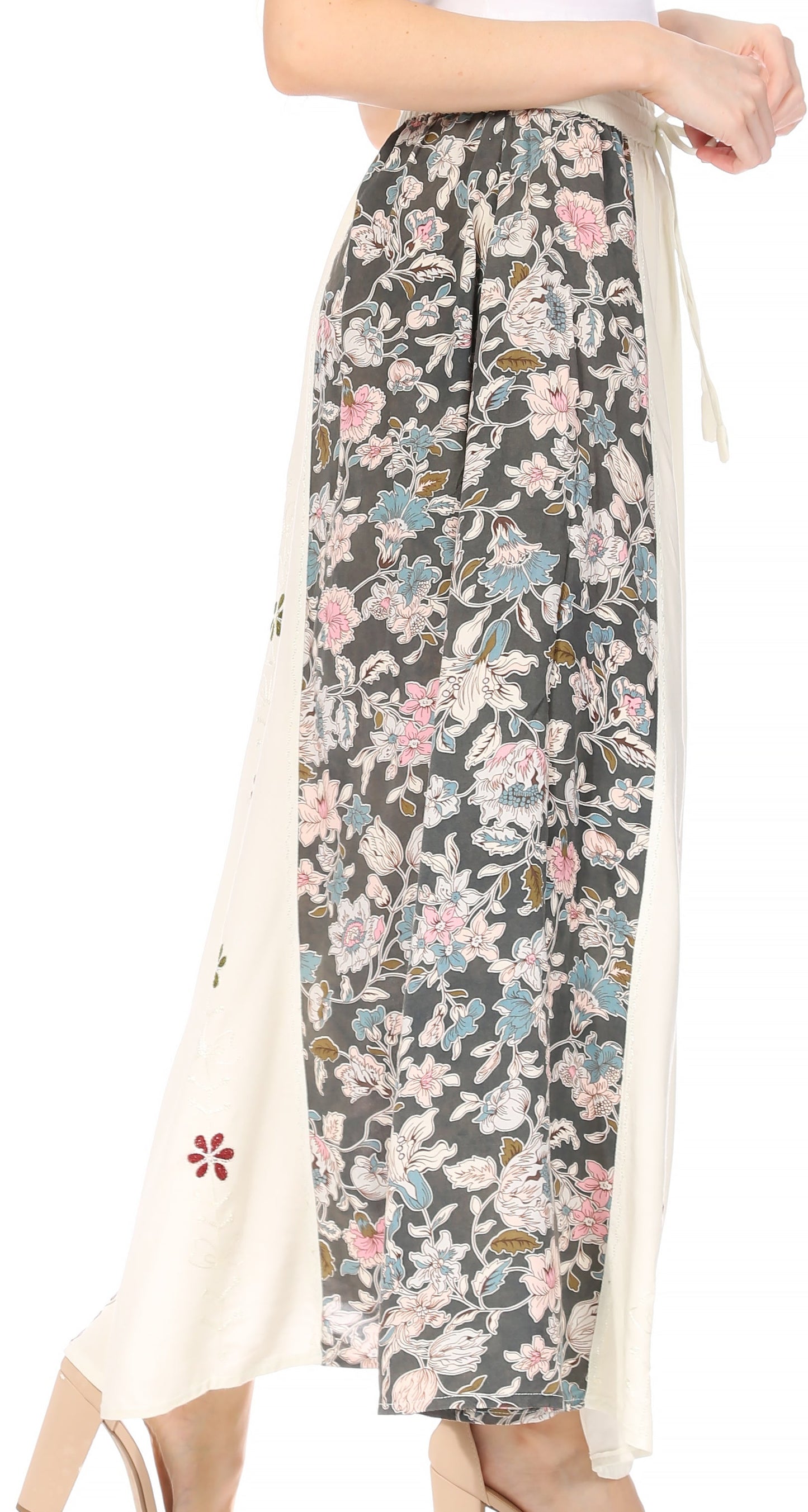Sakkas Maran Women's Boho Embroidery Skirt with Lace Elastic Waist and Pockets - Concordia Style Boutique