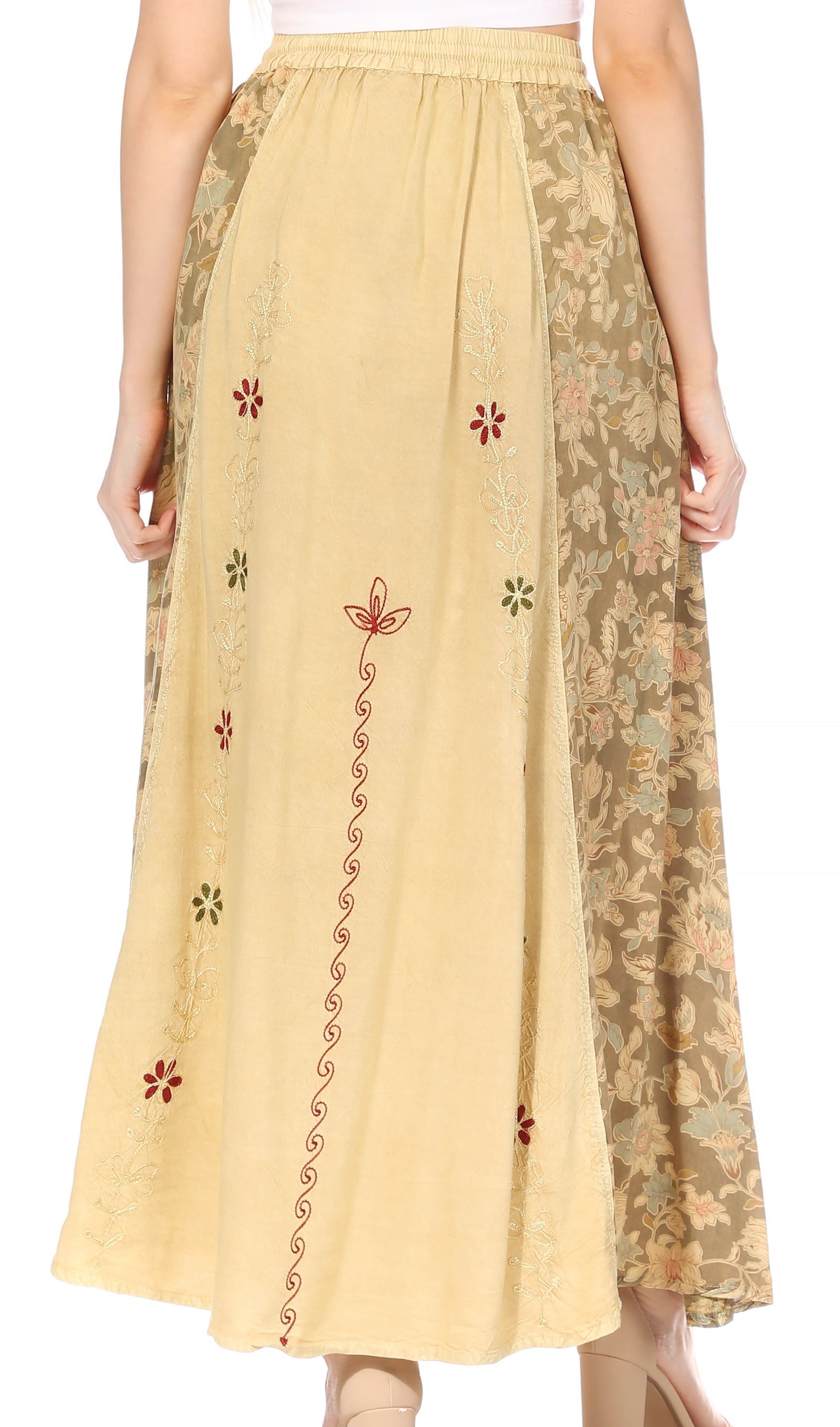 Sakkas Maran Women's Boho Embroidery Skirt with Lace Elastic Waist and Pockets - Concordia Style Boutique