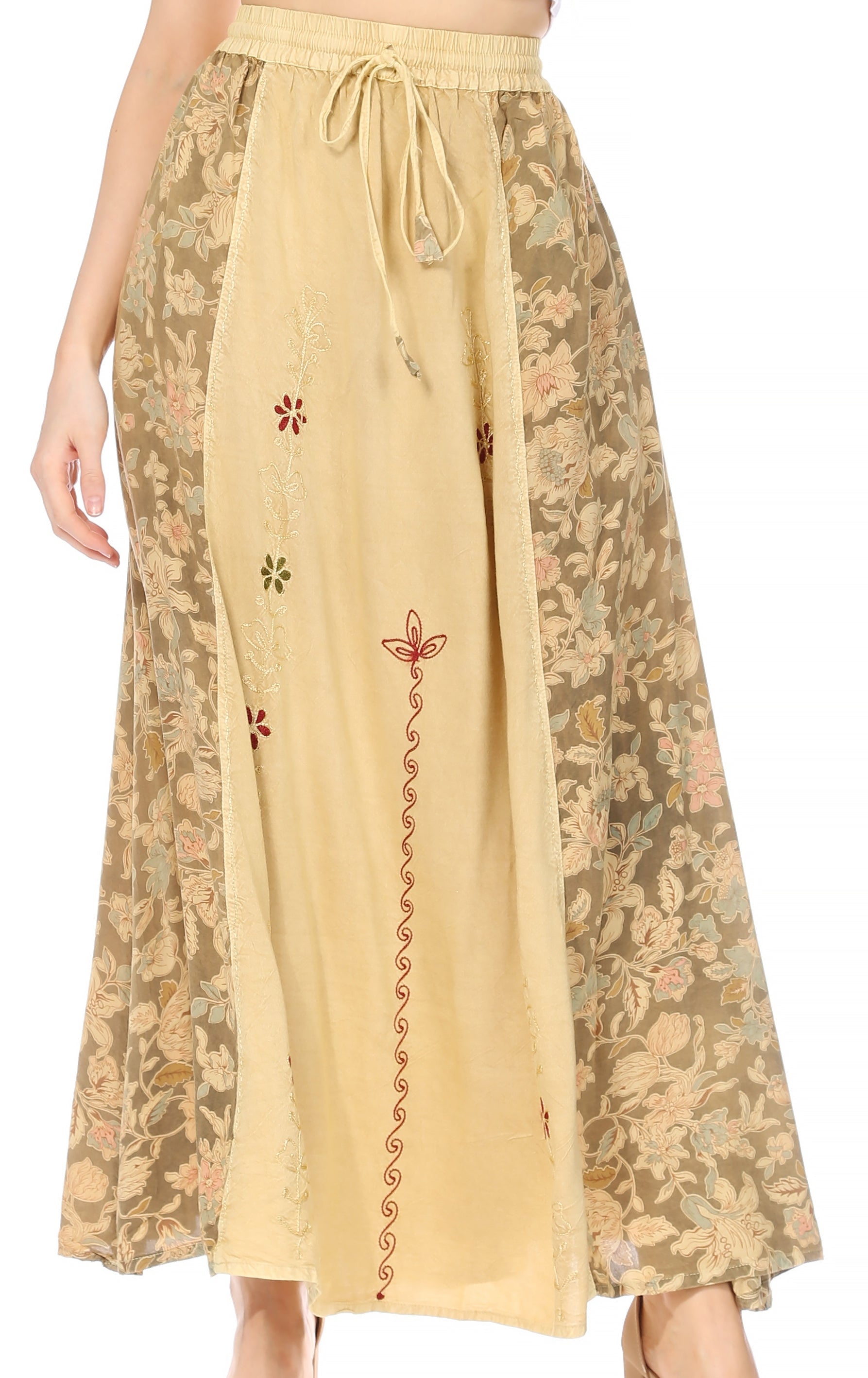 Sakkas Maran Women's Boho Embroidery Skirt with Lace Elastic Waist and Pockets - Concordia Style Boutique